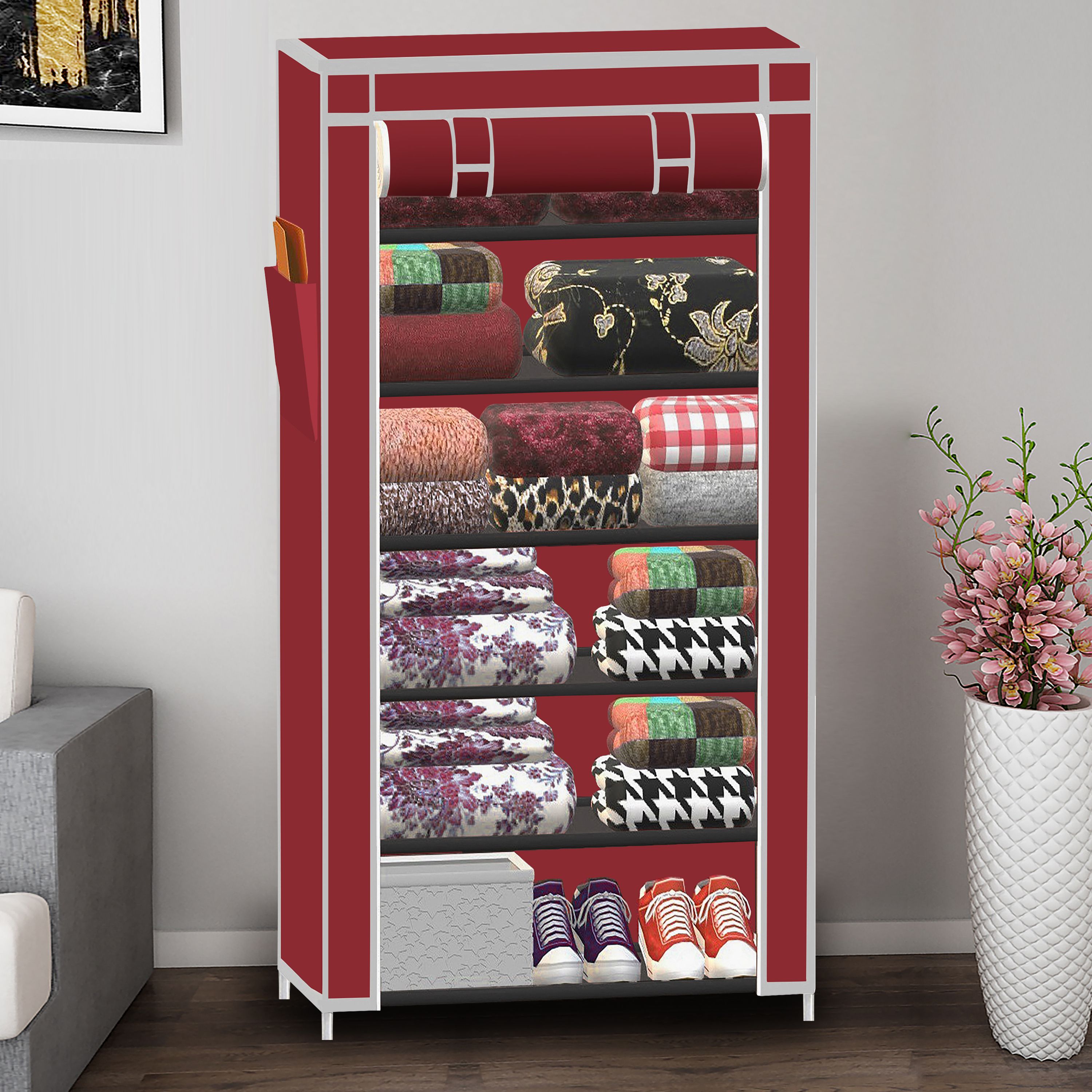 1 Door 6 Shelf Solid PP Collapsible Wardrobe-image-39