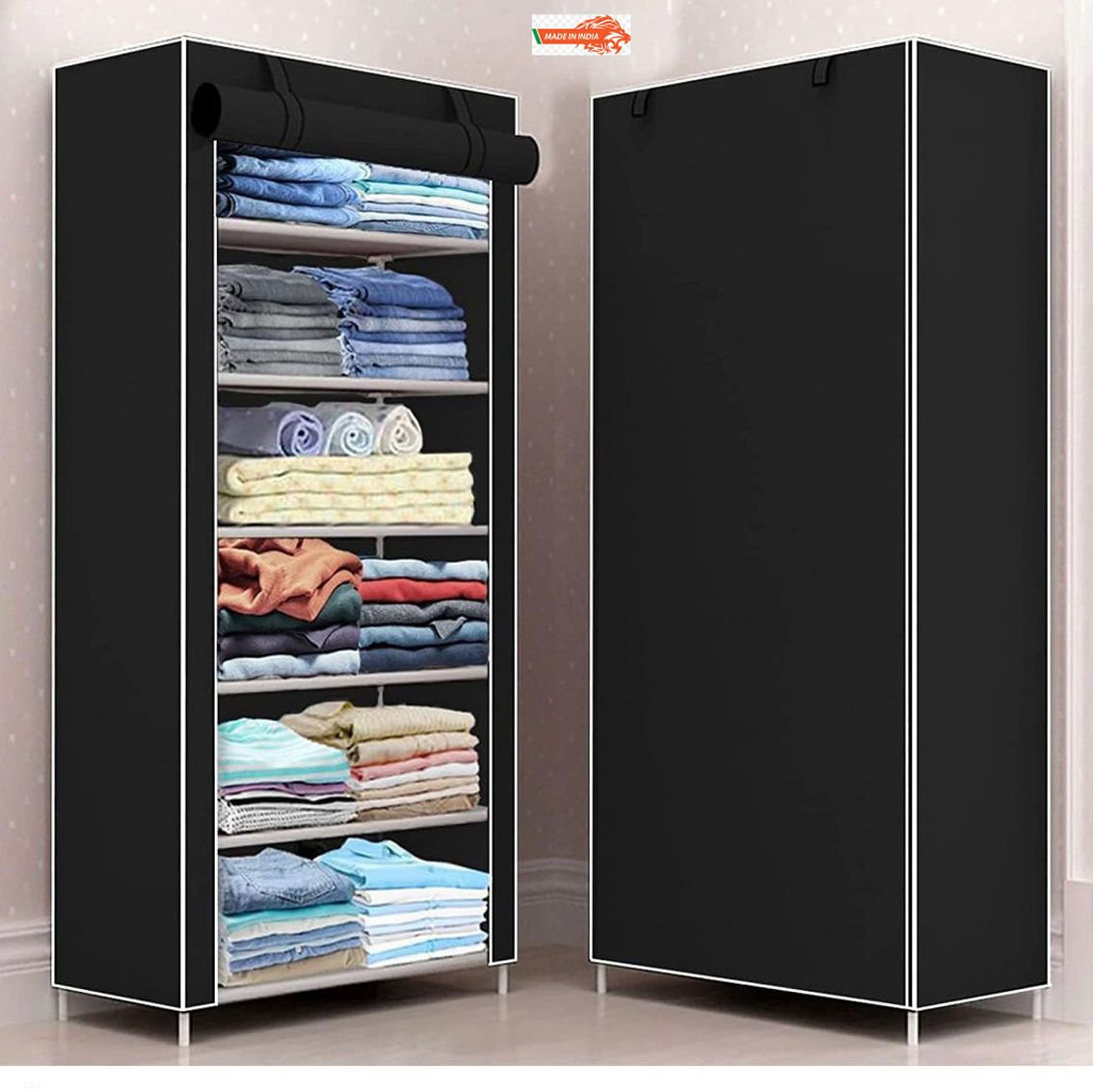 furnbolo 6 Shelf Foldable Collapsible Wardrobe Storage Organizer Almirah Cloth Rack PVC Collapsible Wardrobe-picture-17