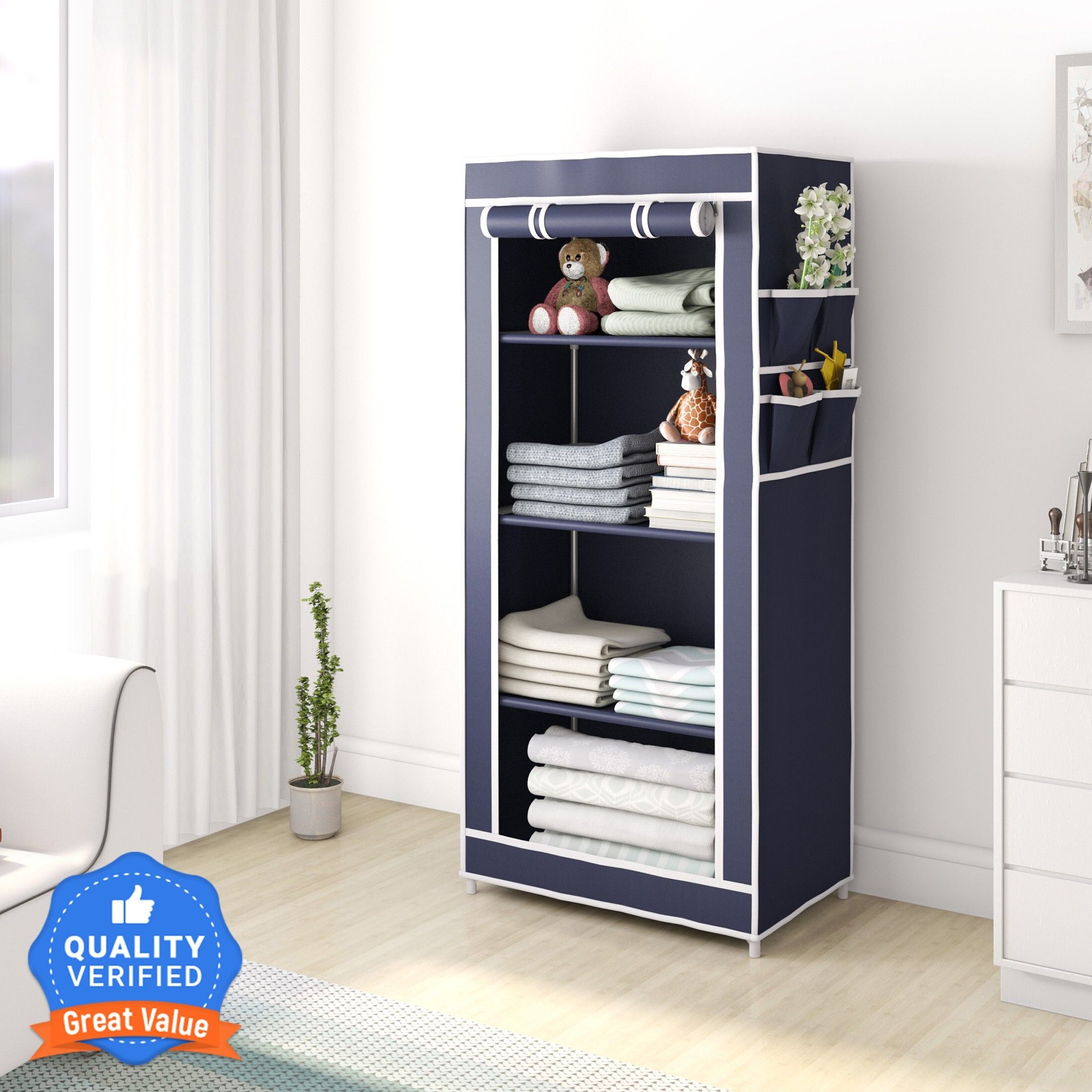 Single Door & 4 Shelf PP Collapsible Wardrobe-image-0