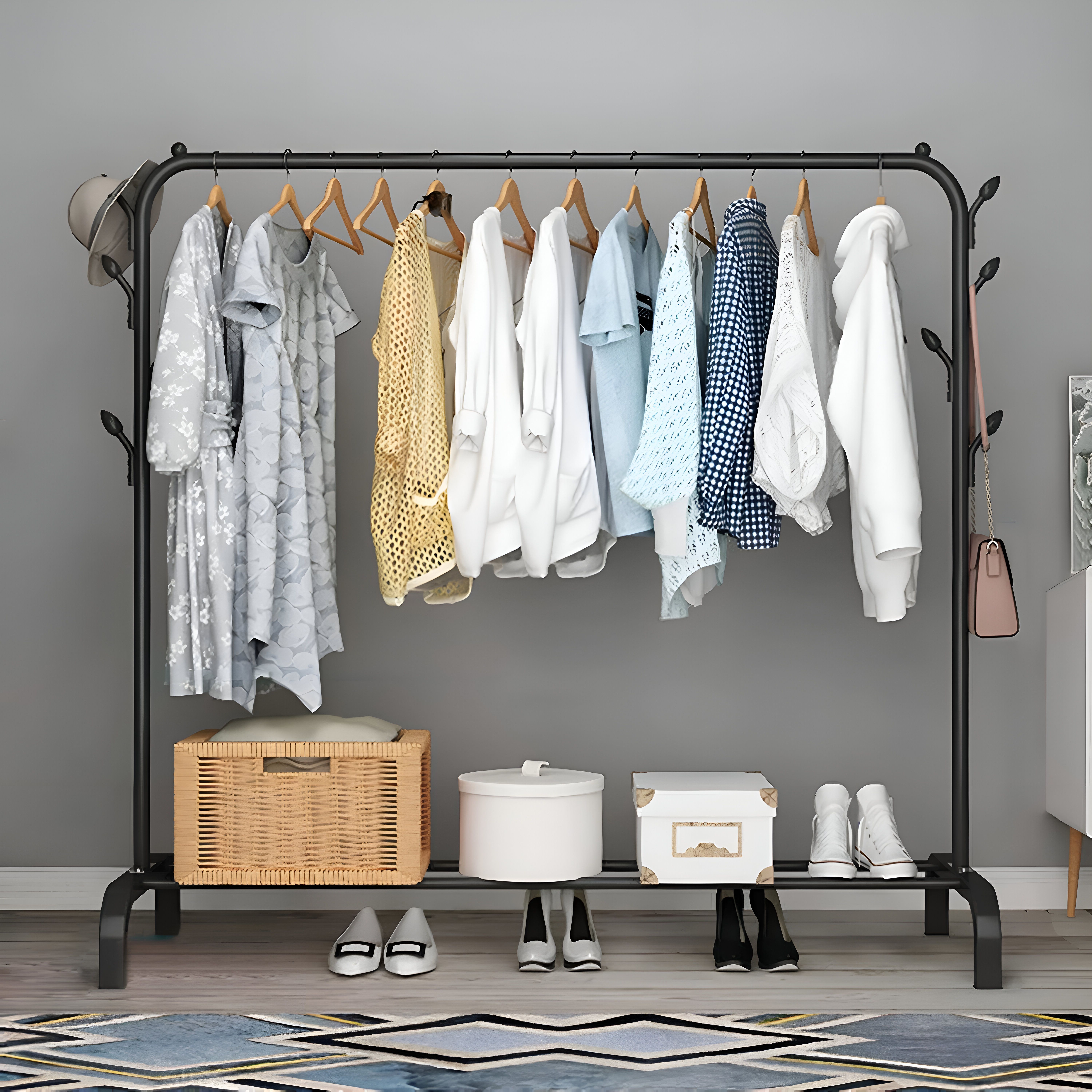 tlk-hwb Metal Garment Freestanding Rack HeavyDuty Indoor Bedroom ClothesCoat Shoes Stand Carbon Steel Collapsible Wardrobe-picture-24