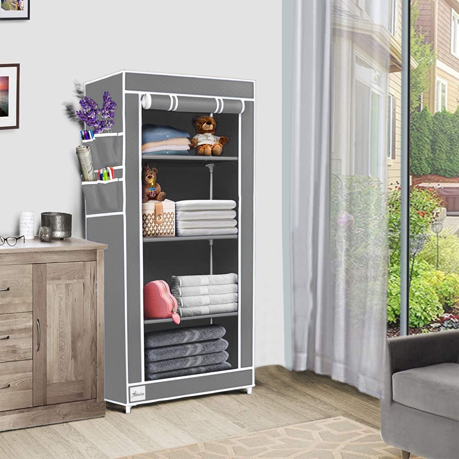 Compact Fabric Wardrobe – 4 Shelves, Zipper Cover PP Collapsible Wardrobe-image-37