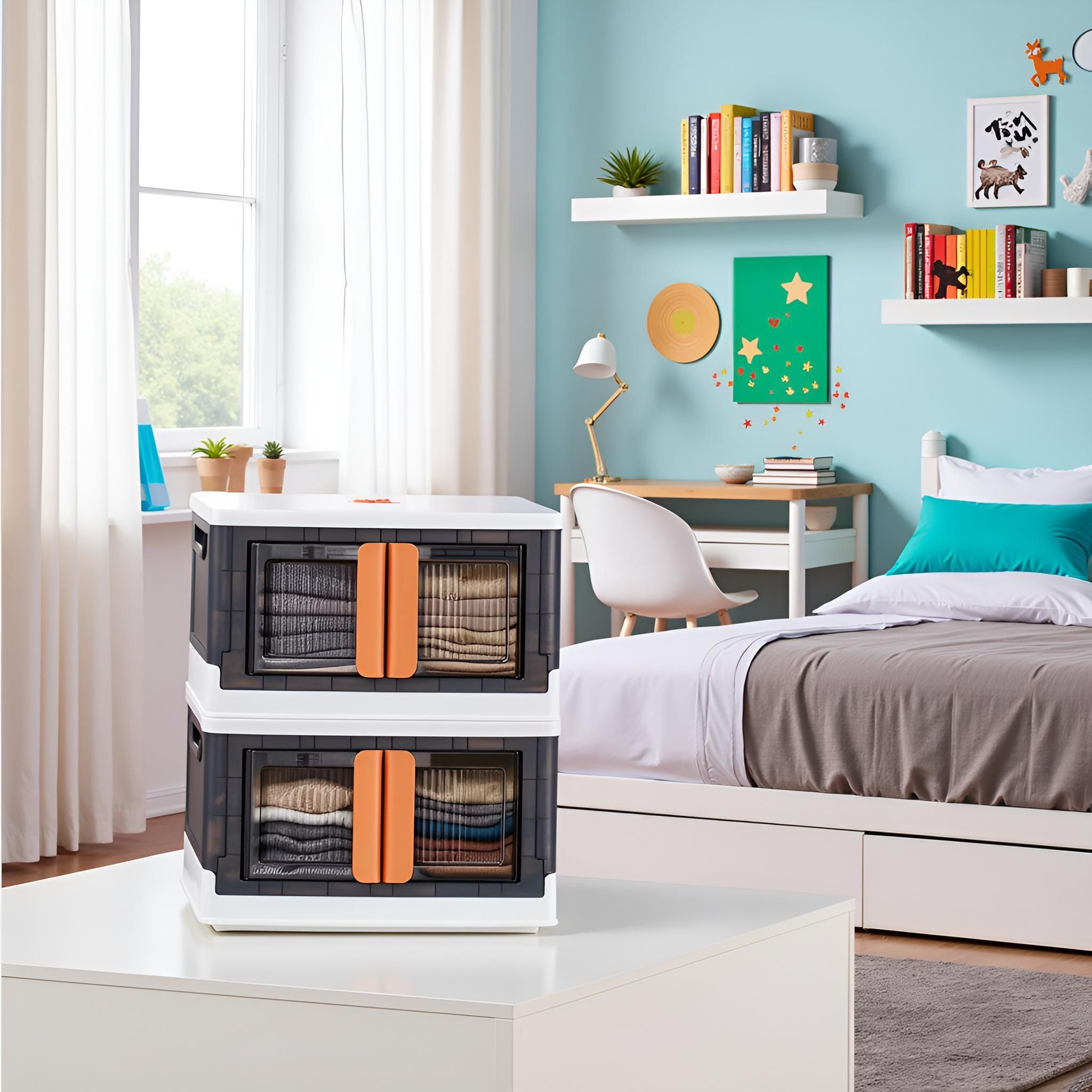 FINWARE Foldable 2-Layer Chest of Drawers – White & Grey Cupboard Drawers PP Collapsible Wardrobe-image-3