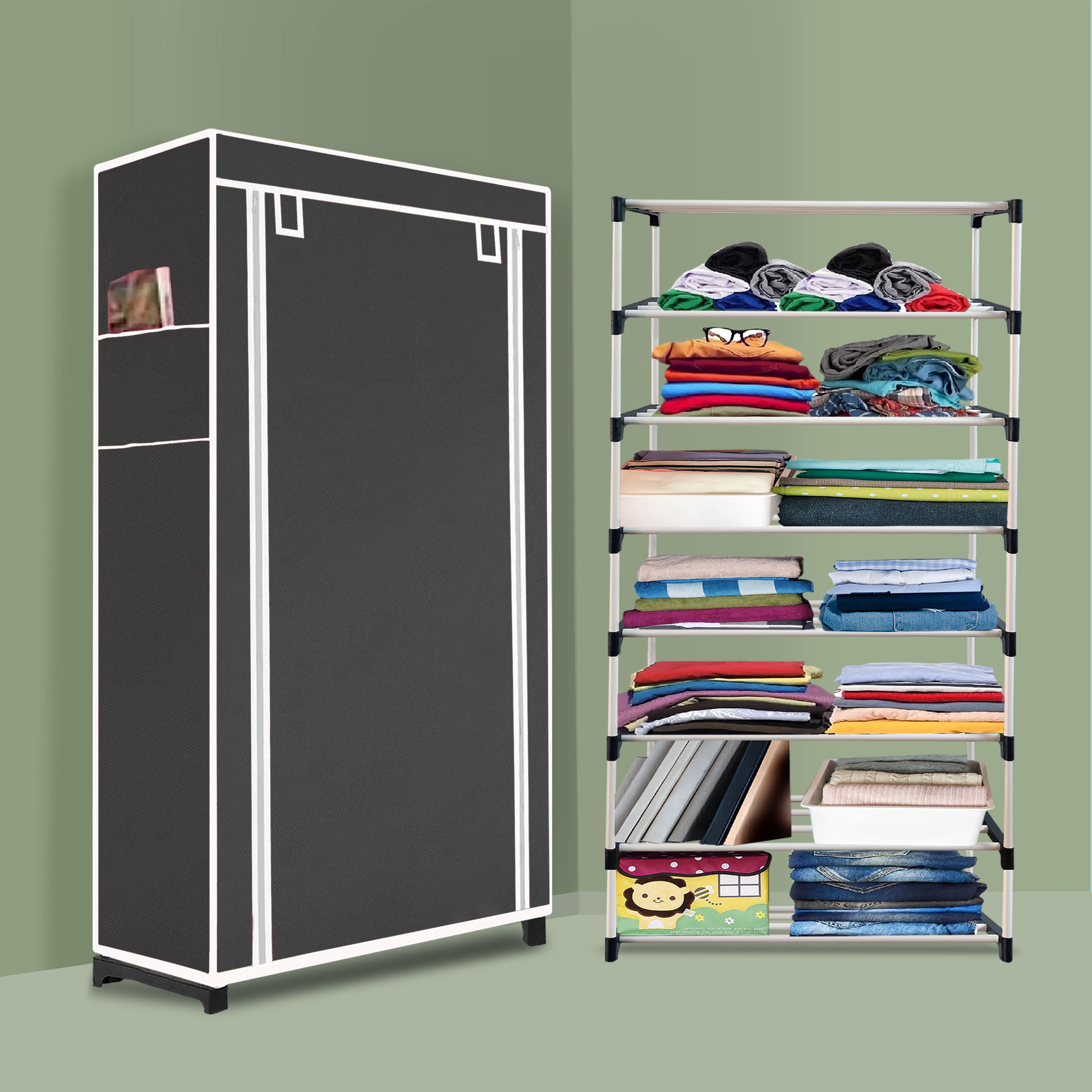 Compact 7 Layer COLLAPSIBLE CLOTH/SHOE/KIDS CLOTH ORGANISER FOR HOME PP Collapsible Wardrobe-image-32