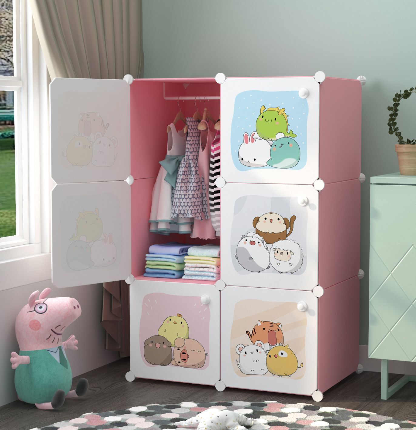 sasimo 6-Door 6-Shelf Plastic kids Collapsible Cupboard Carbon Steel Collapsible Wardrobe-picture-33