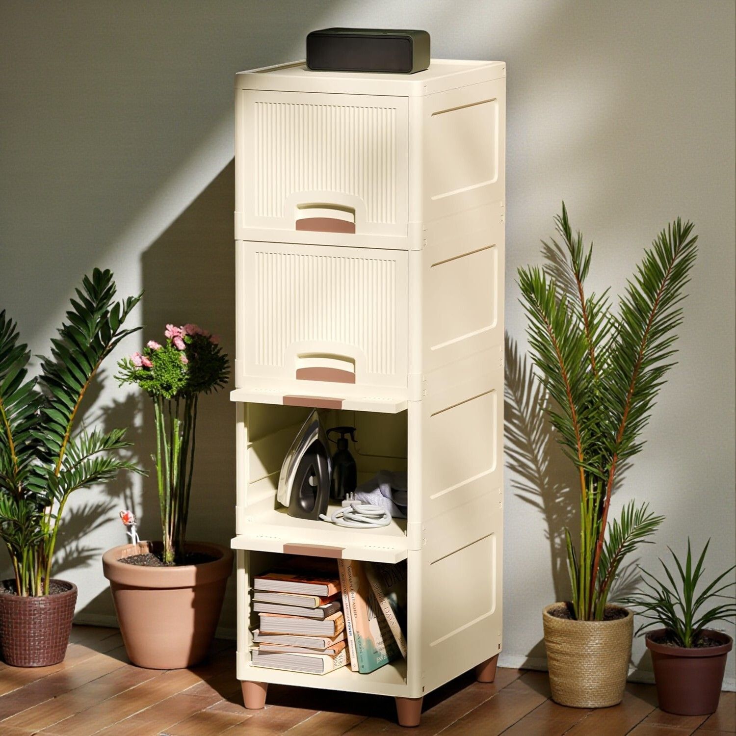 Foldable Plastic Almirah for Clothes 4-tire Stackable Storage Cabinet PP Collapsible Wardrobe-image-17