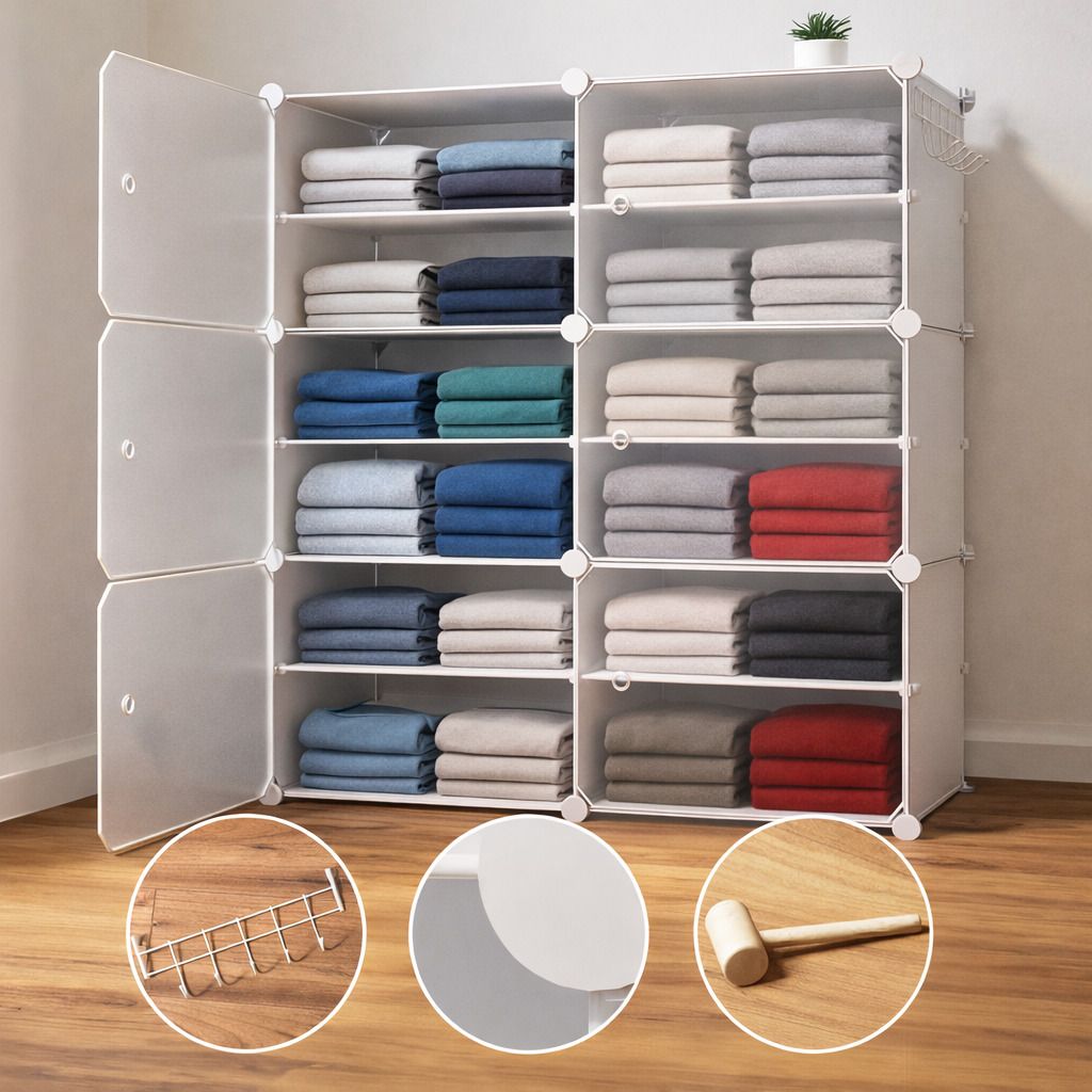 sasimo 6-Door 12-Shelf Plastic kids Collapsible Cupboard PC Collapsible Wardrobe-picture-30
