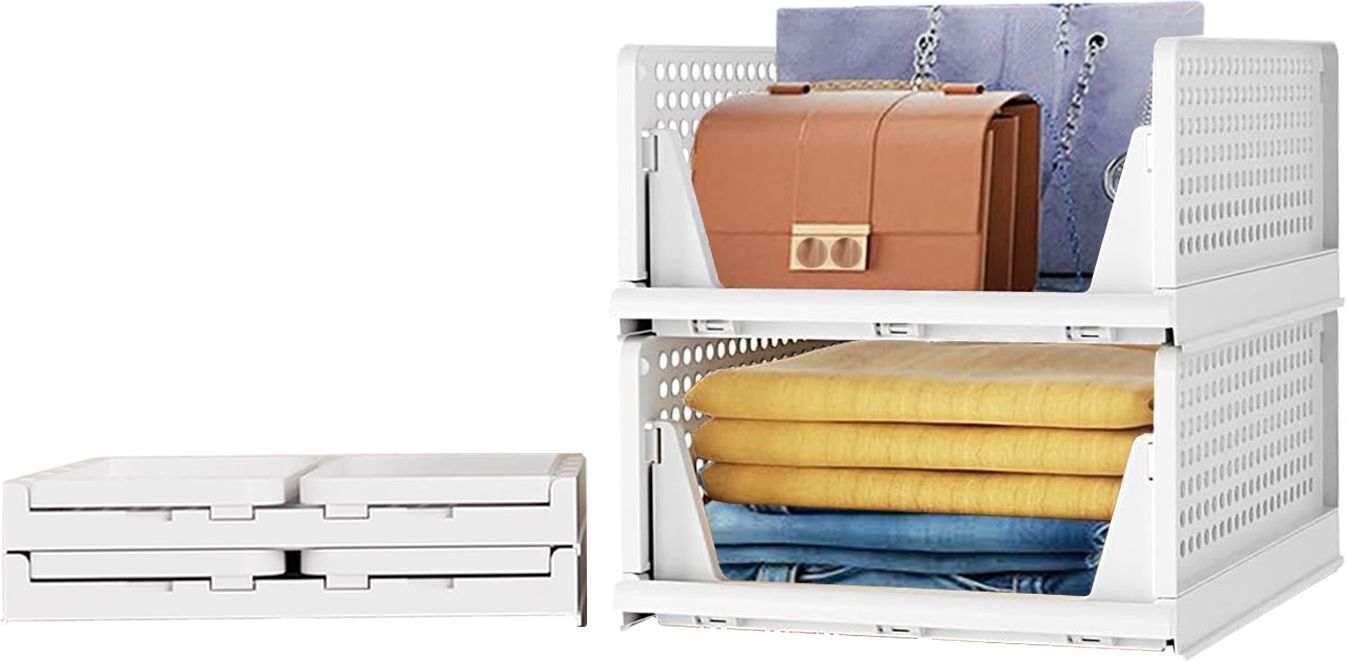 Wardrobe Organizer (2 Pc, Large) – Foldable & Stackable Slide-Out Trays PP Collapsible Wardrobe-image-11
