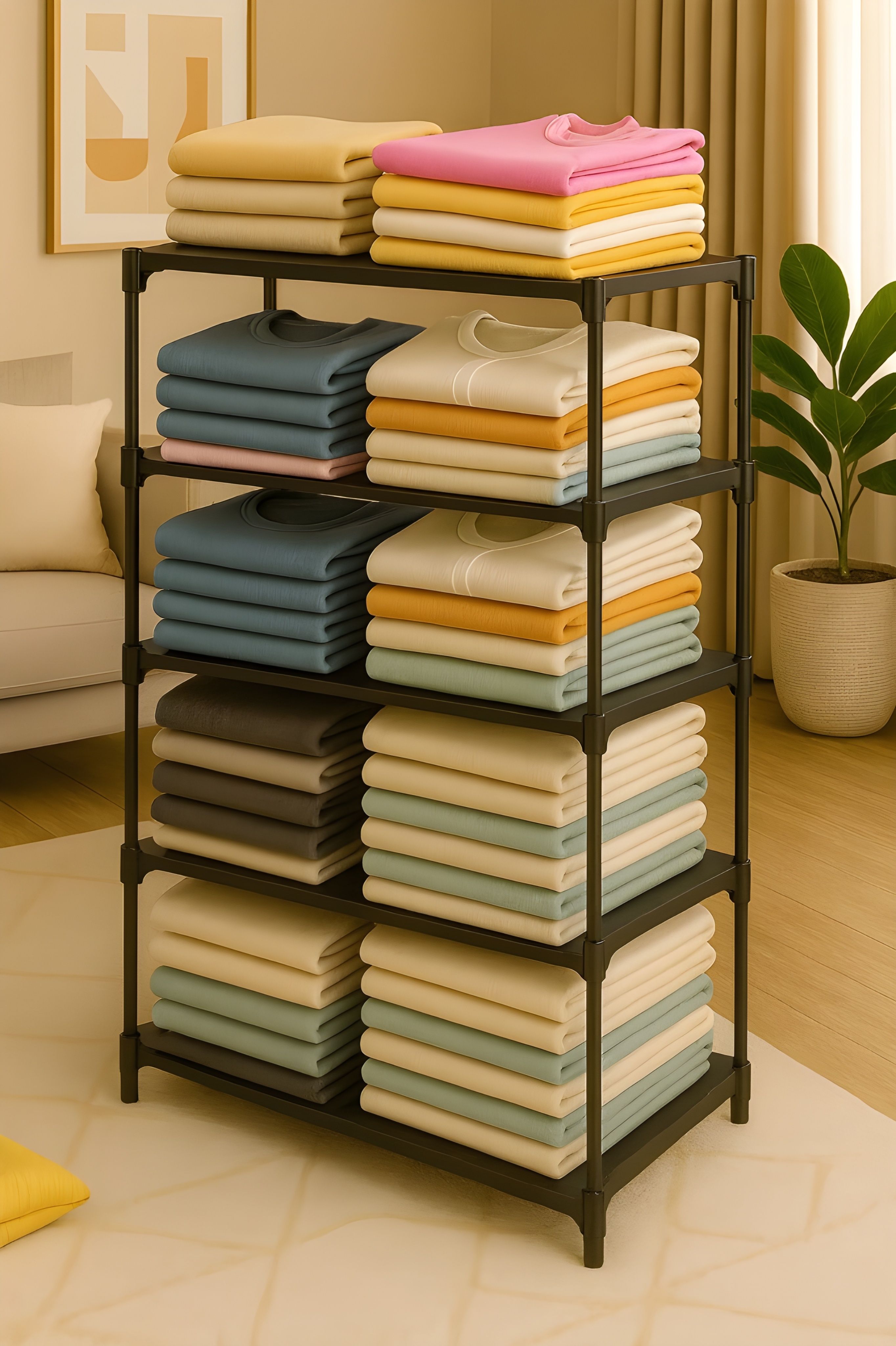 5 Layer Collapsible Wardrobe for Clothes & Luggage Organisers Multipurpose rack PP Collapsible Wardrobe-image-44