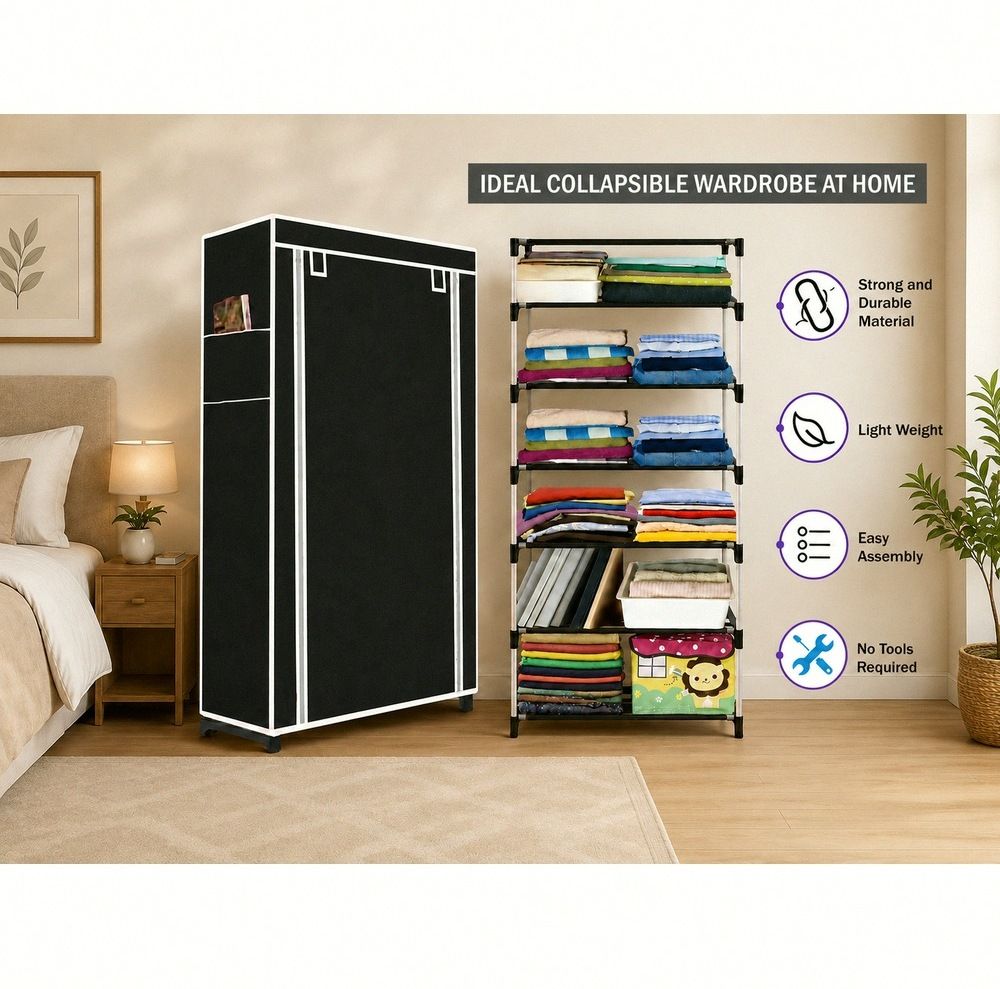 saintwod FoldEase 6 Shelf Foldable Wardrobe Storage Organizer Cloth Rack PVC Collapsible Wardrobe-picture-34