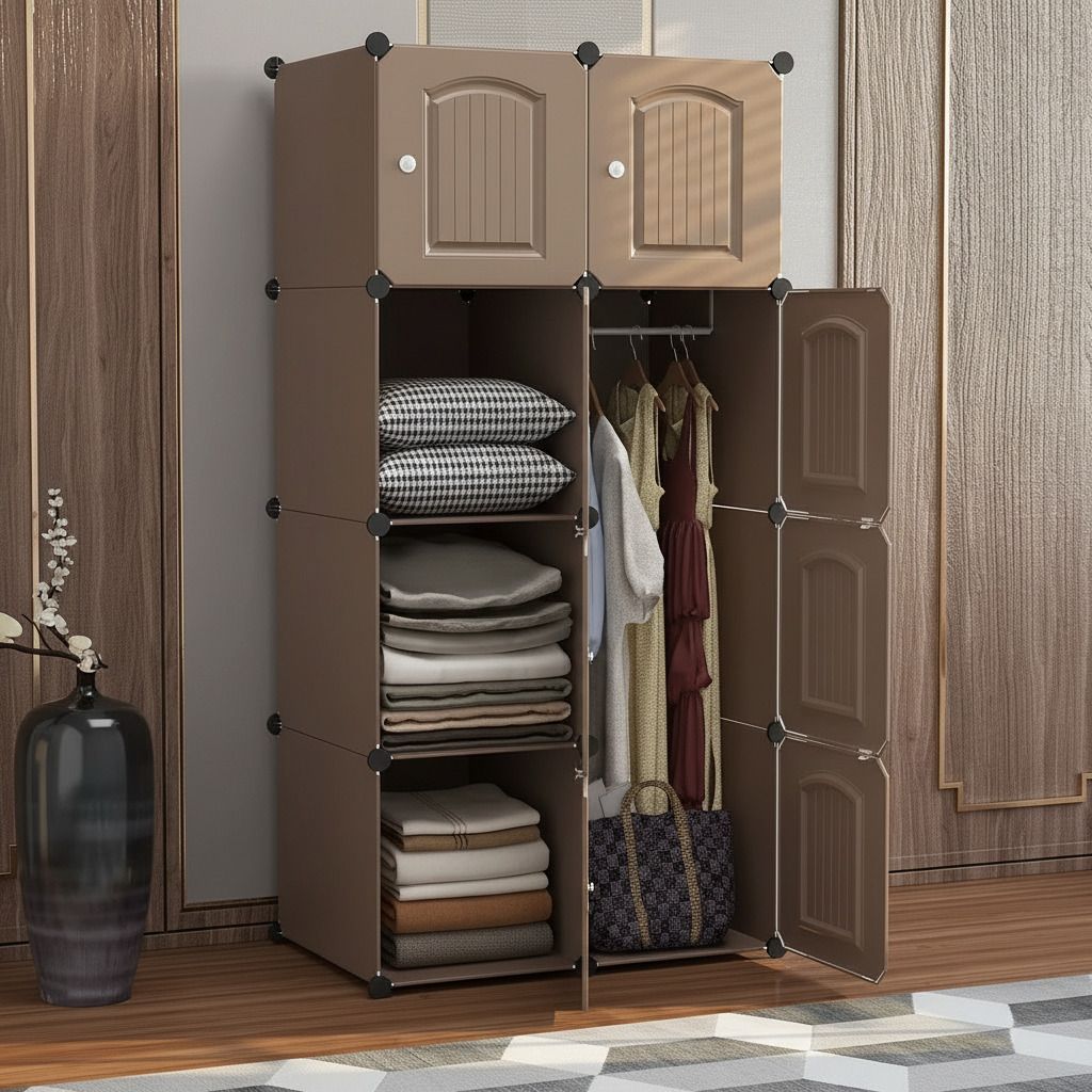 owme 8-Door 8-Shelf Plastic Carbon PP Collapsible Wardrobe for Kids & Bedroom Z5 - PP Collapsible Wardrobe-picture-28