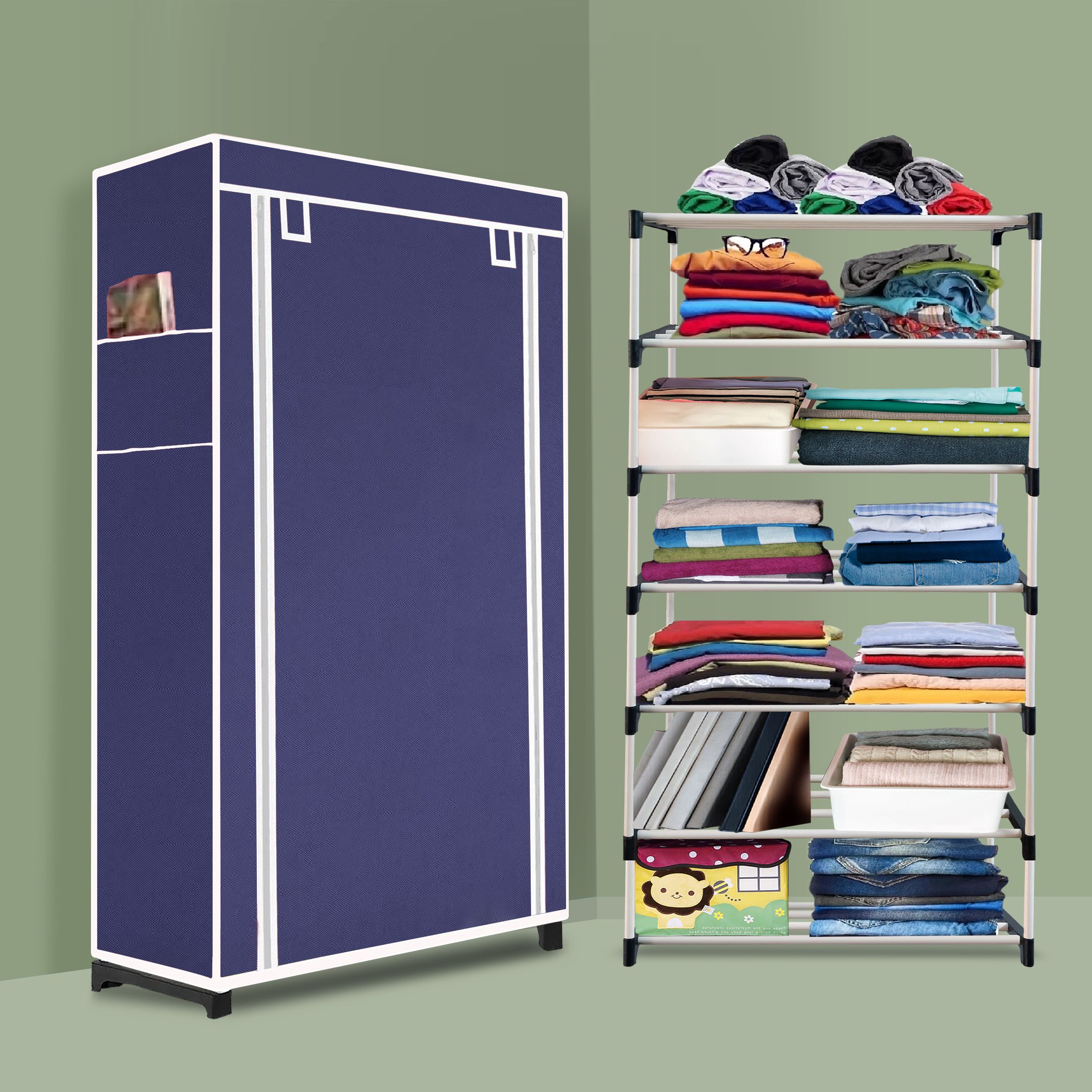 Collapsible Wardrobe Foldable Portable Cloth Organizer with Cover – 3 Layer PP Collapsible Wardrobe-image-28