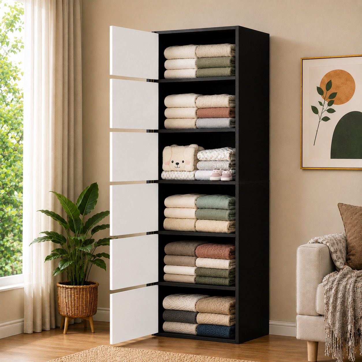 sasimo 6-Door 6-Shelf Closet Engineered Wood Collapsible Cupboard PC Collapsible Wardrobe-picture-12