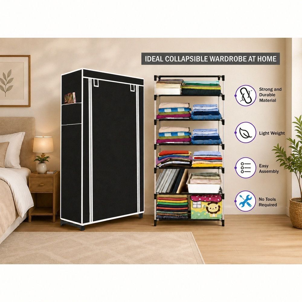 saintwod FoldEase 6 Shelf Foldable Wardrobe Storage Organizer Cloth Rack PVC Collapsible Wardrobe-picture-39
