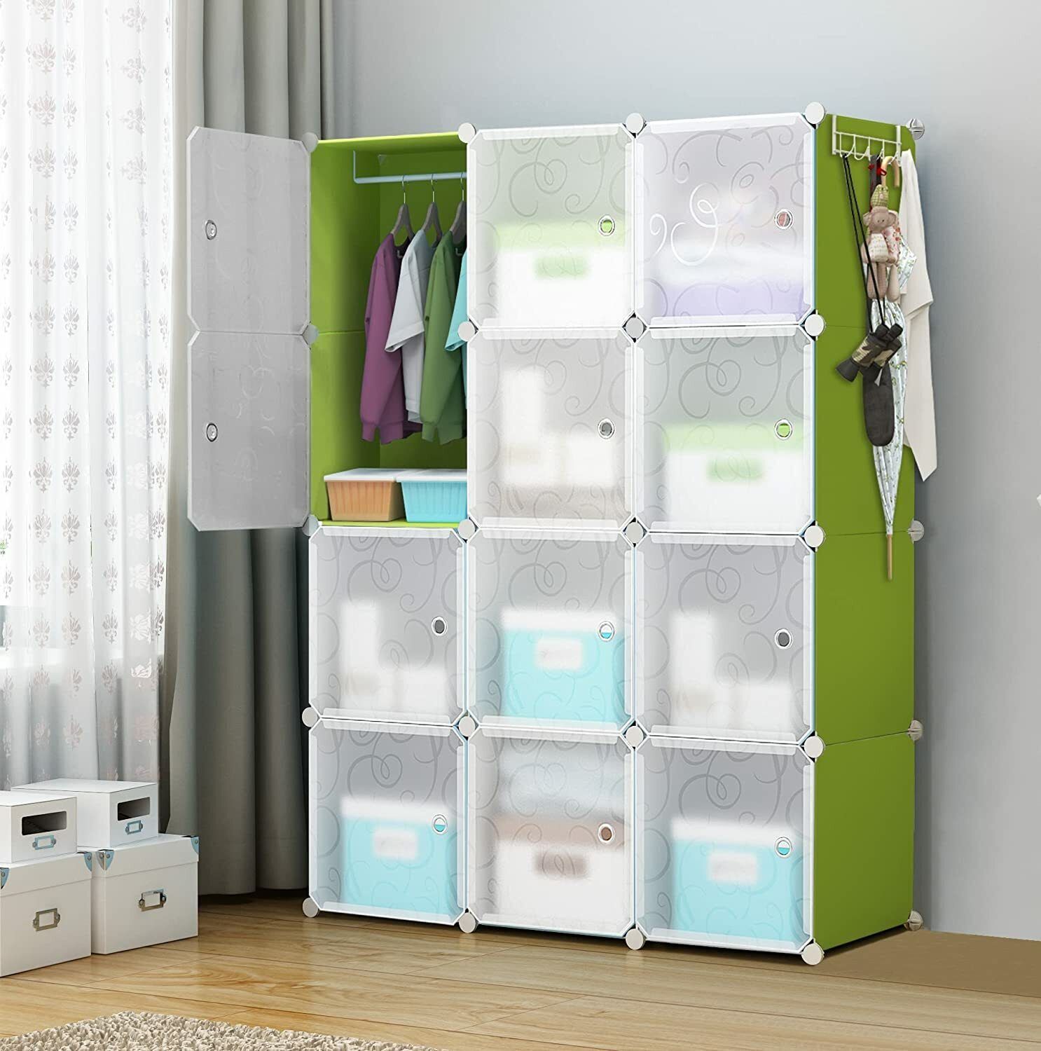 krishyam ® 12 Cube Baby Wardrobe Door Plastic Sheet Rack Closest Organizer PP Collapsible Wardrobe-picture-20