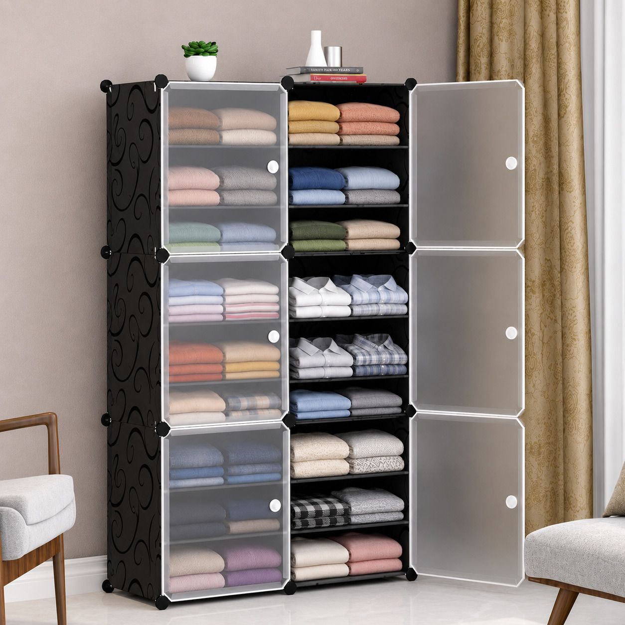 hayosha 6-Door 18-Shelf Plastic kids & Adults Collapsible Cupboard PC Collapsible Wardrobe-picture-43
