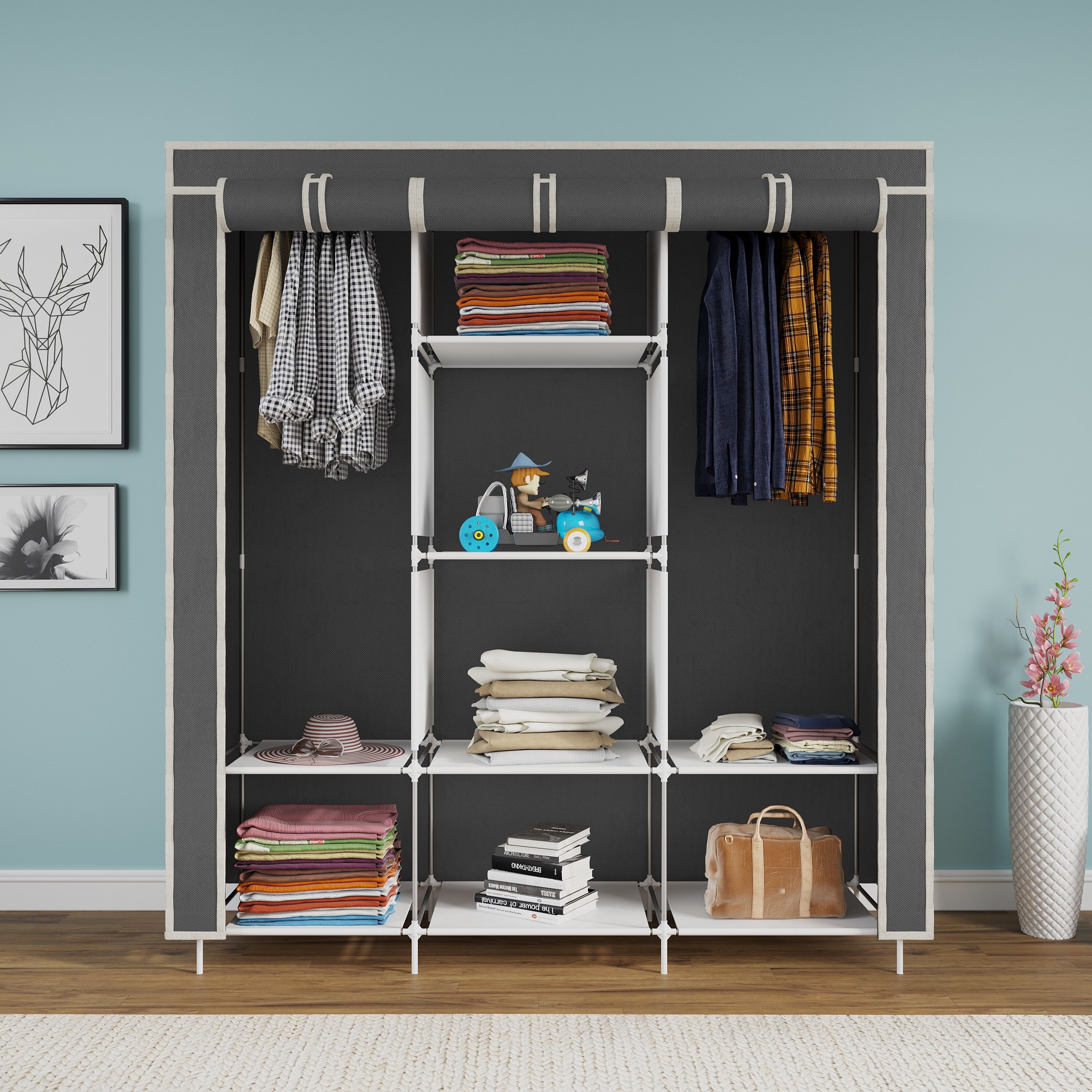 6+2 Shelves Portable 88130 PP Collapsible Wardrobe-image-33