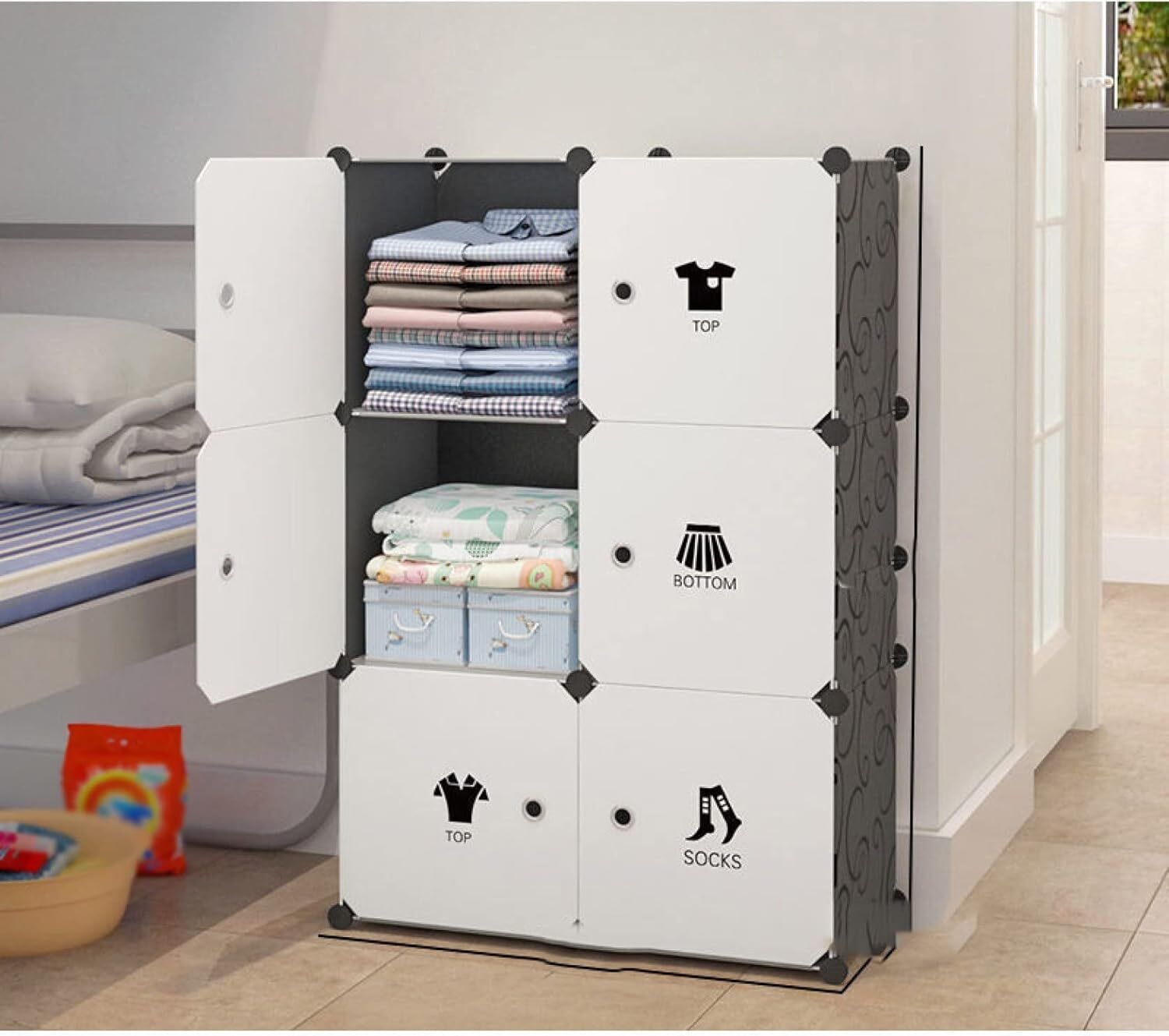 keekos 6-Door-6-Shelf Plastic kids Collapsible Cupboard PC Collapsible Wardrobe PP Collapsible Wardrobe-picture-4