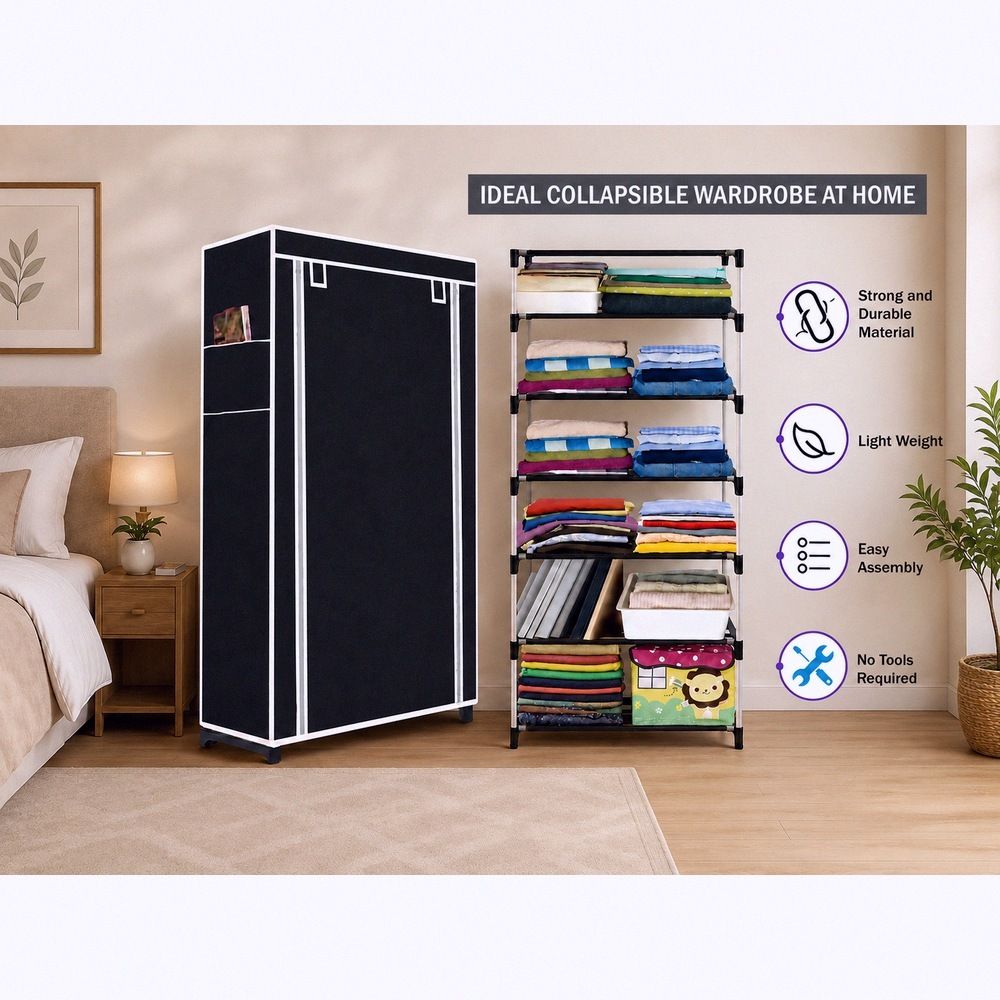 saintwod FoldEase 6 Shelf Foldable Wardrobe Storage Organizer Cloth Rack PVC Collapsible Wardrobe-picture-35