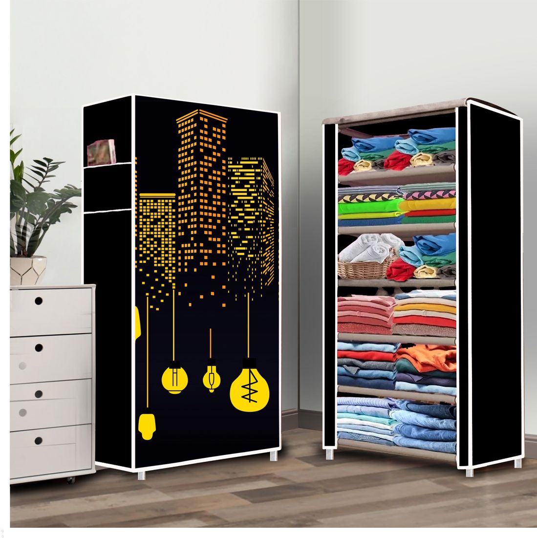 6 Shelf Foldable Collapsible Wardrobe Storage Organizer Almirah Cloth Rack PP Collapsible Wardrobe-image-45