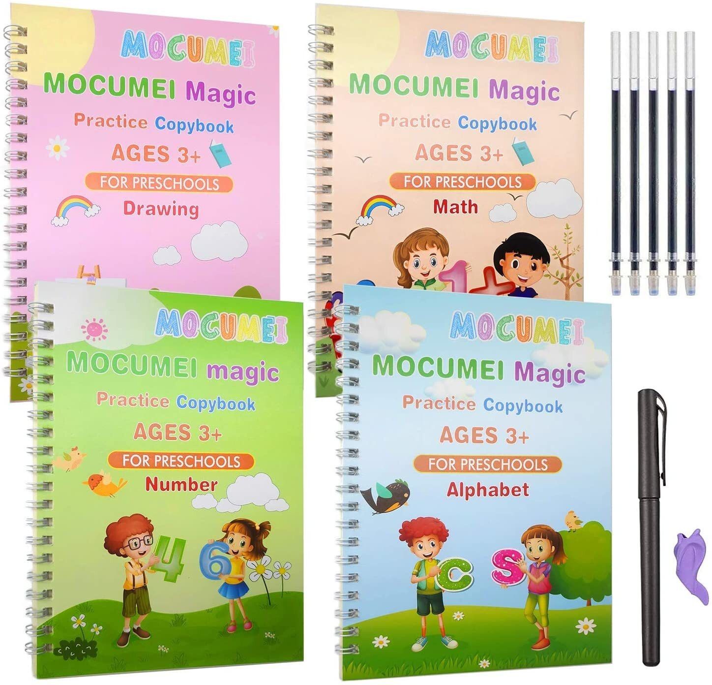 Sank Magic Book-4 BOOKs + 10 REFILL+ 1 Pen +1 Grip NA Shaped Color Pencils-image-30