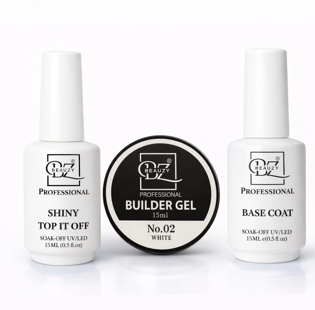 Professional Nail Extension Kit Combo – Base Coat, Builder Gel 15ml White & Shiny Top Coat UV/LED Soak Off-image-46