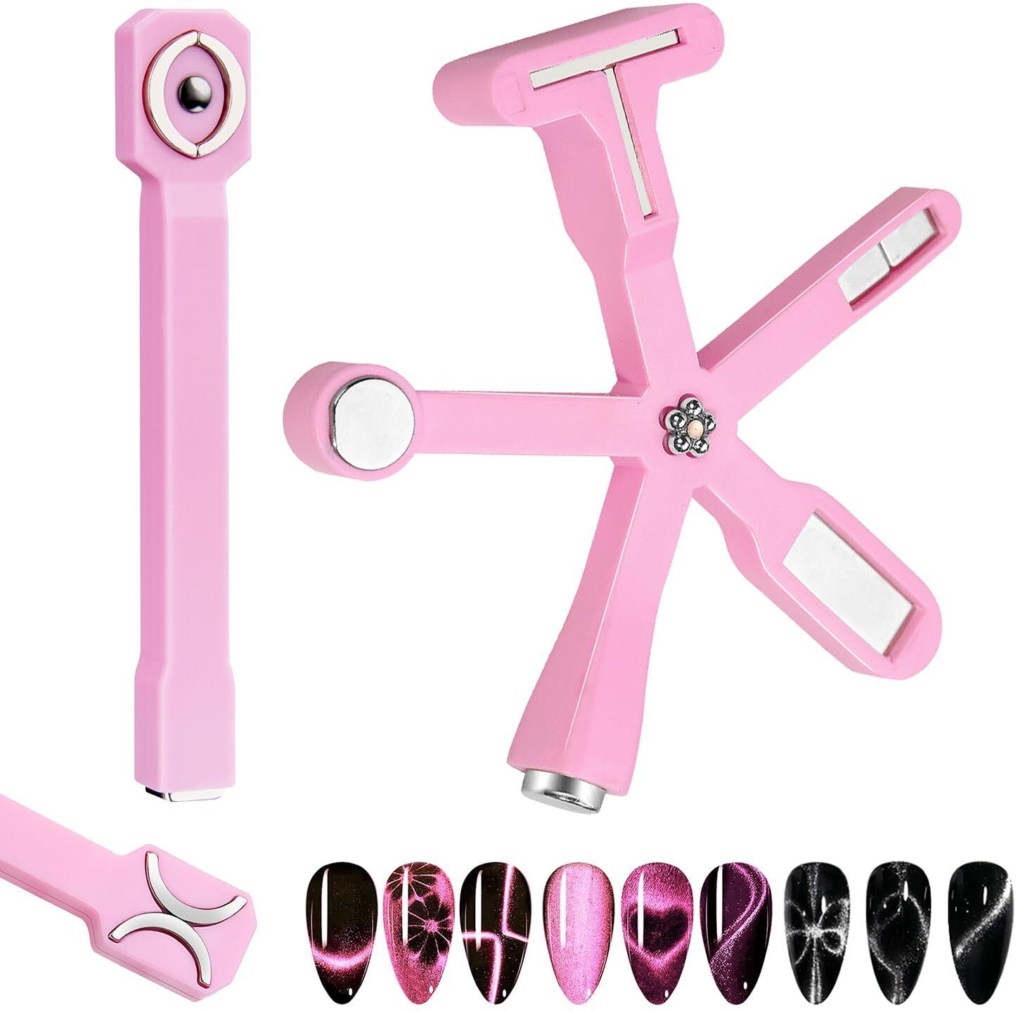2 Pcs Cat Eye Nail Magnet Pen Set 3-in-1 & 6-in-1 Magnetic Tools for Cat Eye Gel Polish Designs Heart Grid French Nail Art-image-2