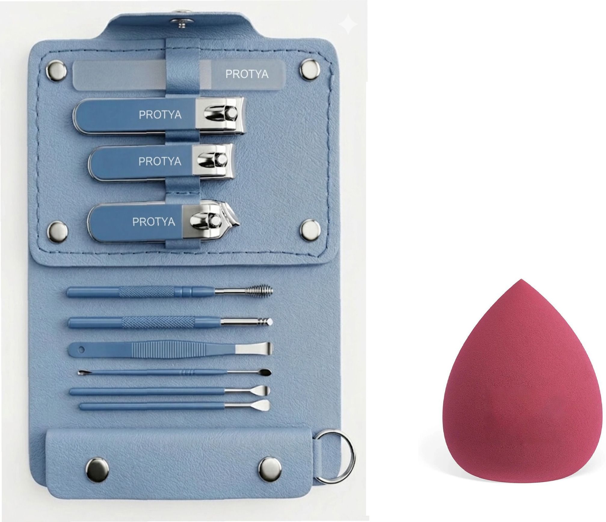 10 in 1 Manicure Set -BLUE – Nail Care Grooming Kit WITH FREE BLONDER PUFF (100 g, Set of 1)-image-42