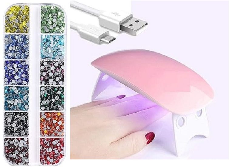 SUNmini Nails Polish Drayer Machine Mini Foldable Gel Based Nail Paint Dryer & 12Grid Mixed Stone for 3D Nails Art Decoration-image-45