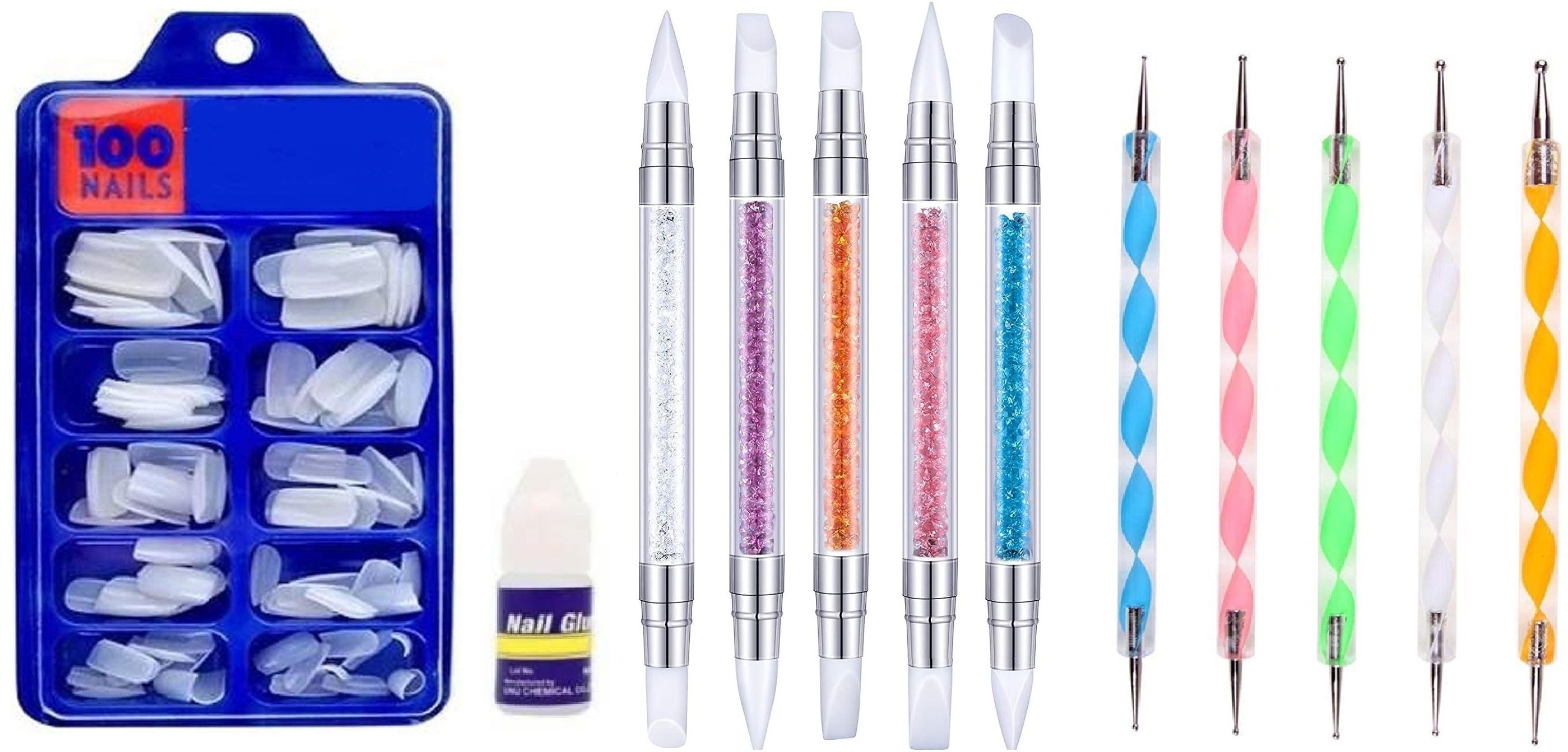 Artificial Nails 100 pcs with Glue, Dual Ended Nail Dotting Tools & Precision Dual Ended Acrylic Nail Brush Pens, Salon-Quality-image-16