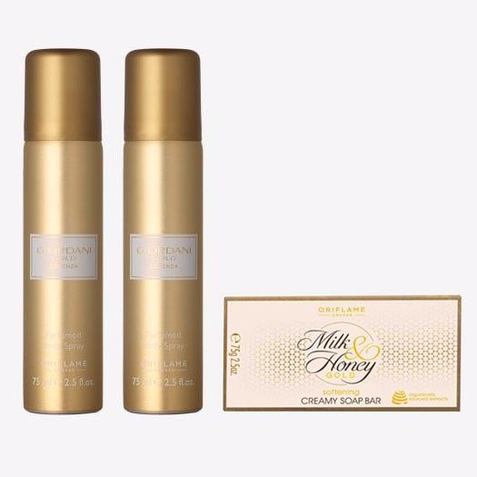 oriflame GIORDANI GOLD Essenza Perfumed Body Spray 75 ml (pack of 2) with MILK & HONEY GOLD Softening Creamy Soap Bar 100 g-picture-10