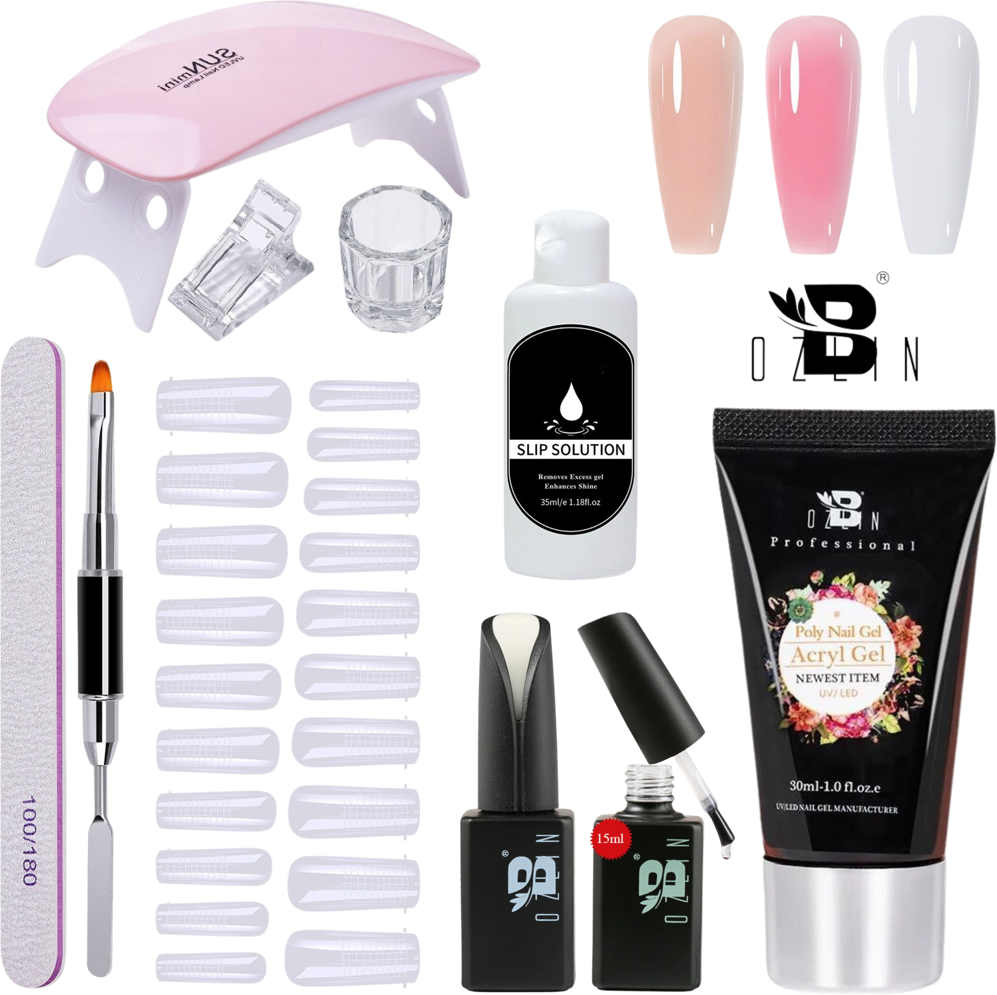 Premium Poly Nail Gel Extension Kit UV Nail Art Kit Nail Extension Set (Nude, Pink, White)