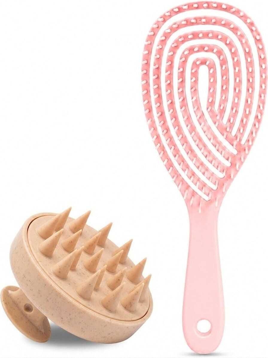Pink Detangling Hair Comb & Scalp Massager Brush Set (Set of 2)-image-49