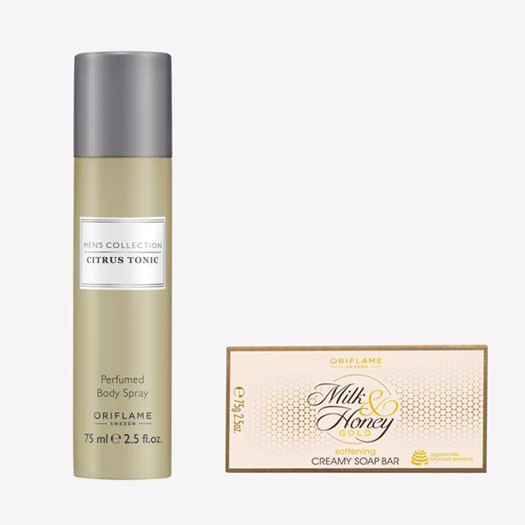 oriflame Men’s Collection Citrus Tonic Perfumed Body Spray 75 ml with MILK & HONEY GOLD Softening Creamy Soap Bar 100 g image 1