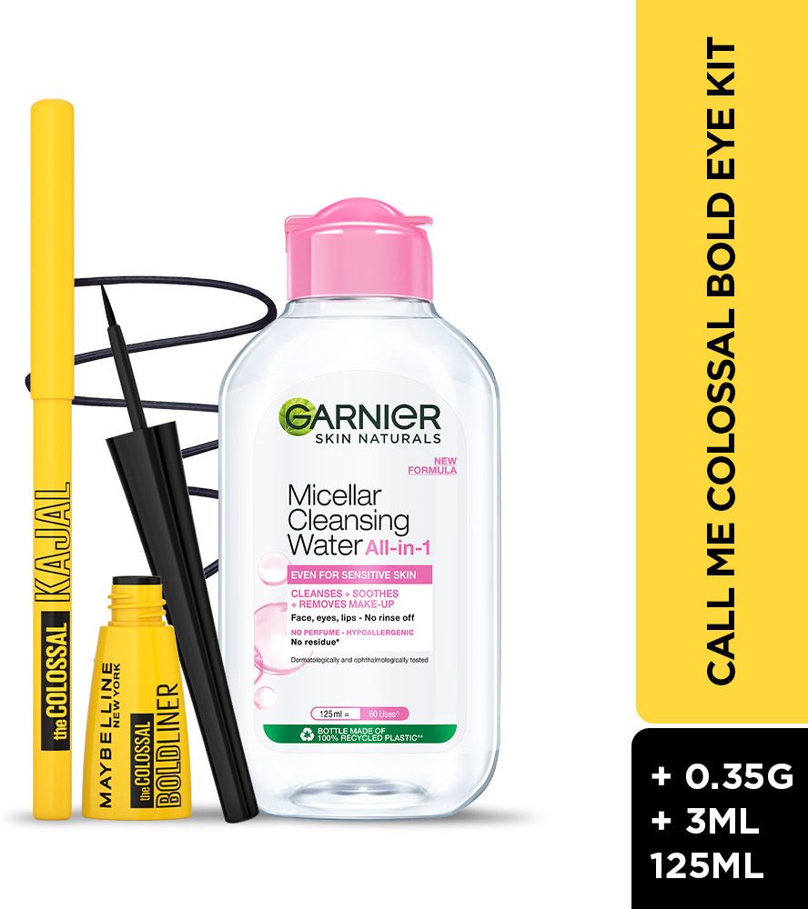 Call Me Colossal Bold Eye Kit -Kajal+Liner with Garnier Micellar Cleansing Water