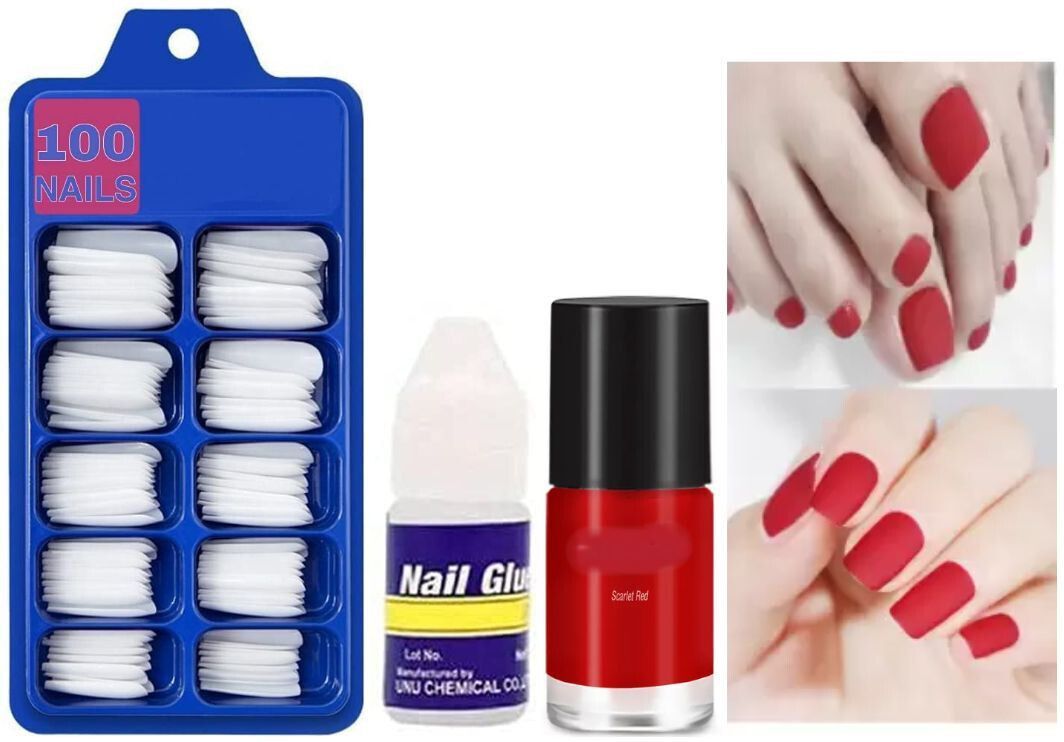 Artificial Fake Nails+Glue with nail polish