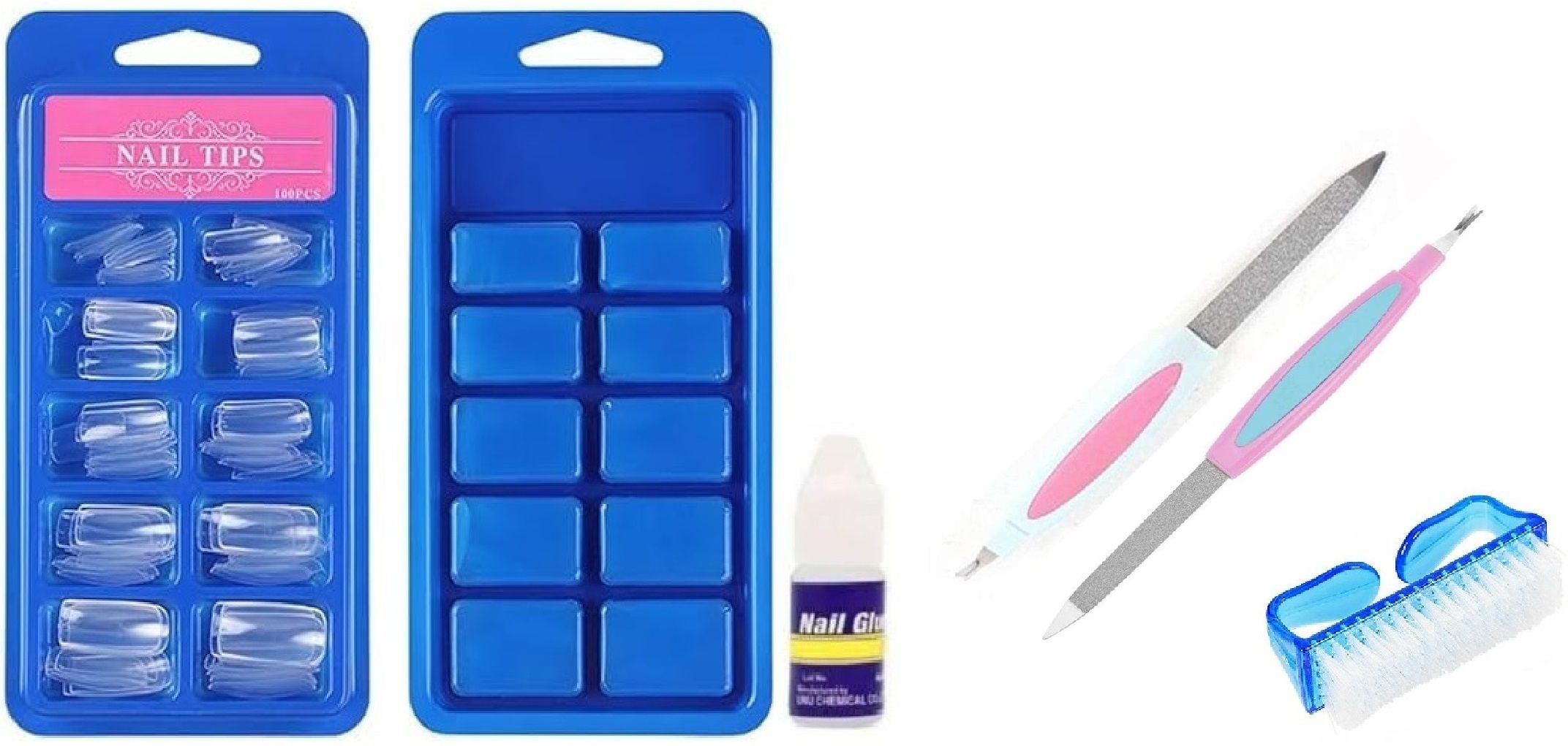 roodiles Transparent Artificial Nails Combo Set (100 Pcs) with Nail Glue, 2 Nail Filers & Nail Scrub Brush – Reusable-picture-16