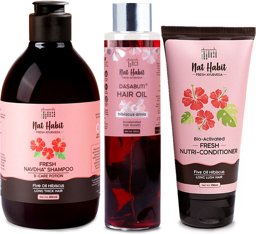 nat habit Hibiscus Hair Oil, Shampoo and Conditioner Combo | 3-in-1 Complete Hair Care Kit-picture-1