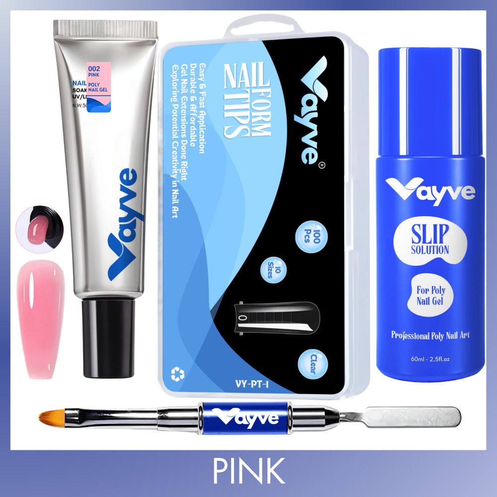 Polygel Nail Extension Kit Pink 30g with 100 Nail Tips Slip Solution 60ml Brush Spatula for DIY Salon UV LED Nail Art Combo Sets-image-3