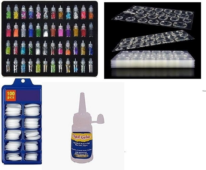 48 3D Glitter Bottles Nail Art+100 pcs Artificial Nails With 5 pcs Nail Glue Sticker-image-41