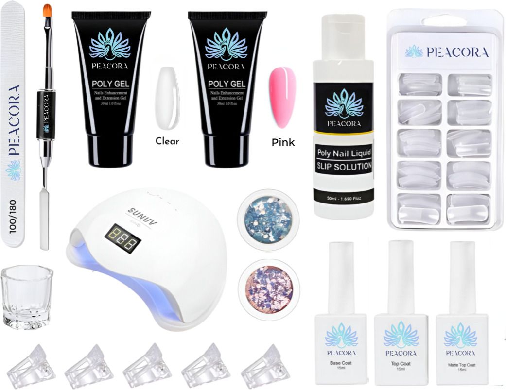 Poly Gel Nail Extension Kit Nail Art Tools UV Nail Art Kit Nail Extensions Kit with uv nail lamp top coat base coat matte coat