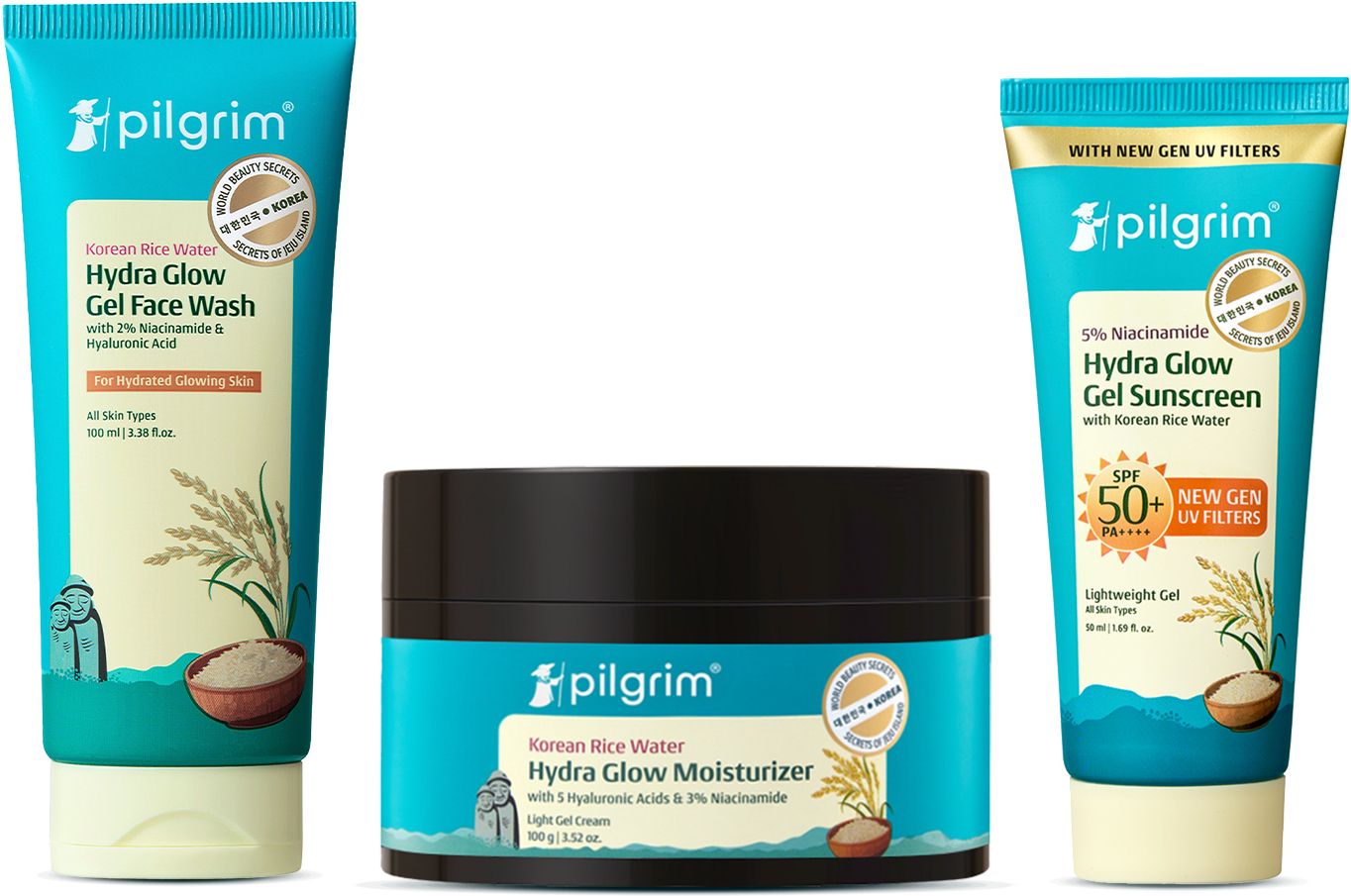 Korean Rice Water Facewash, Hydra Glow Moisturizer & Gel Sunscreen Combo-image-17