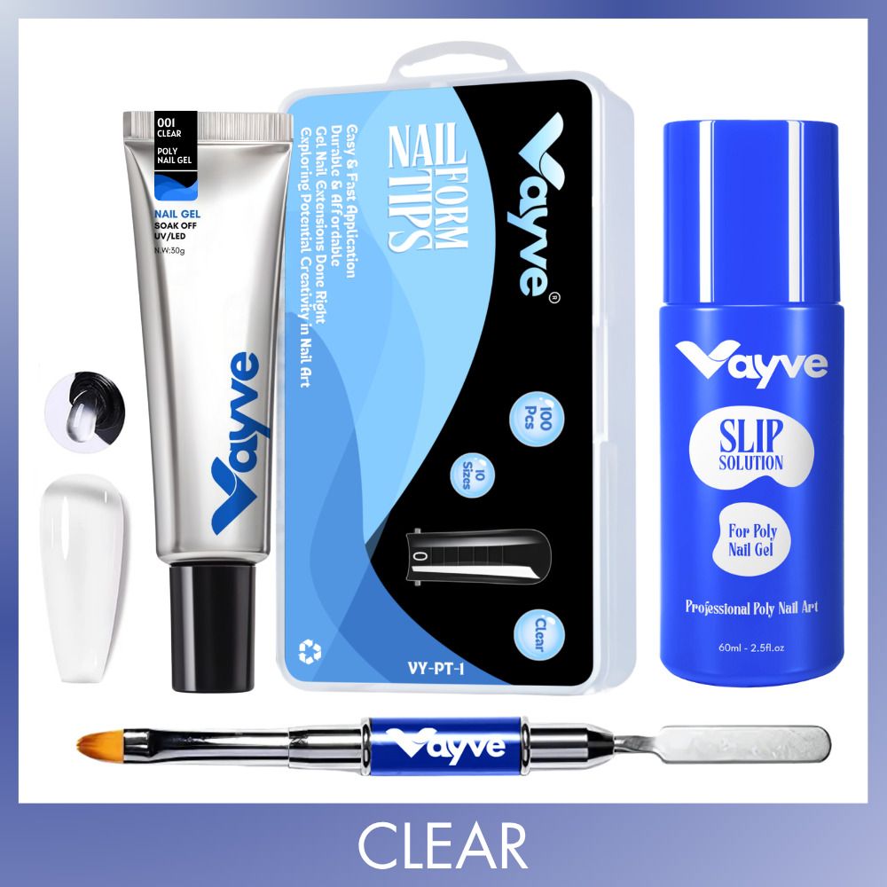 Polygel Nail Extension Kit Clear 30g 100 Nail Tips Slip Solution 60ml Brush Spatula for DIY Salon UV LED Nail Art Combo Set Pros-image-13