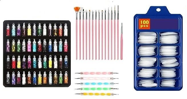 100 Nails,15 Nail Art Brush,48 Pcs Glass Bottles Glitter Stones, with 5 Nail Dotting Pen-image-34