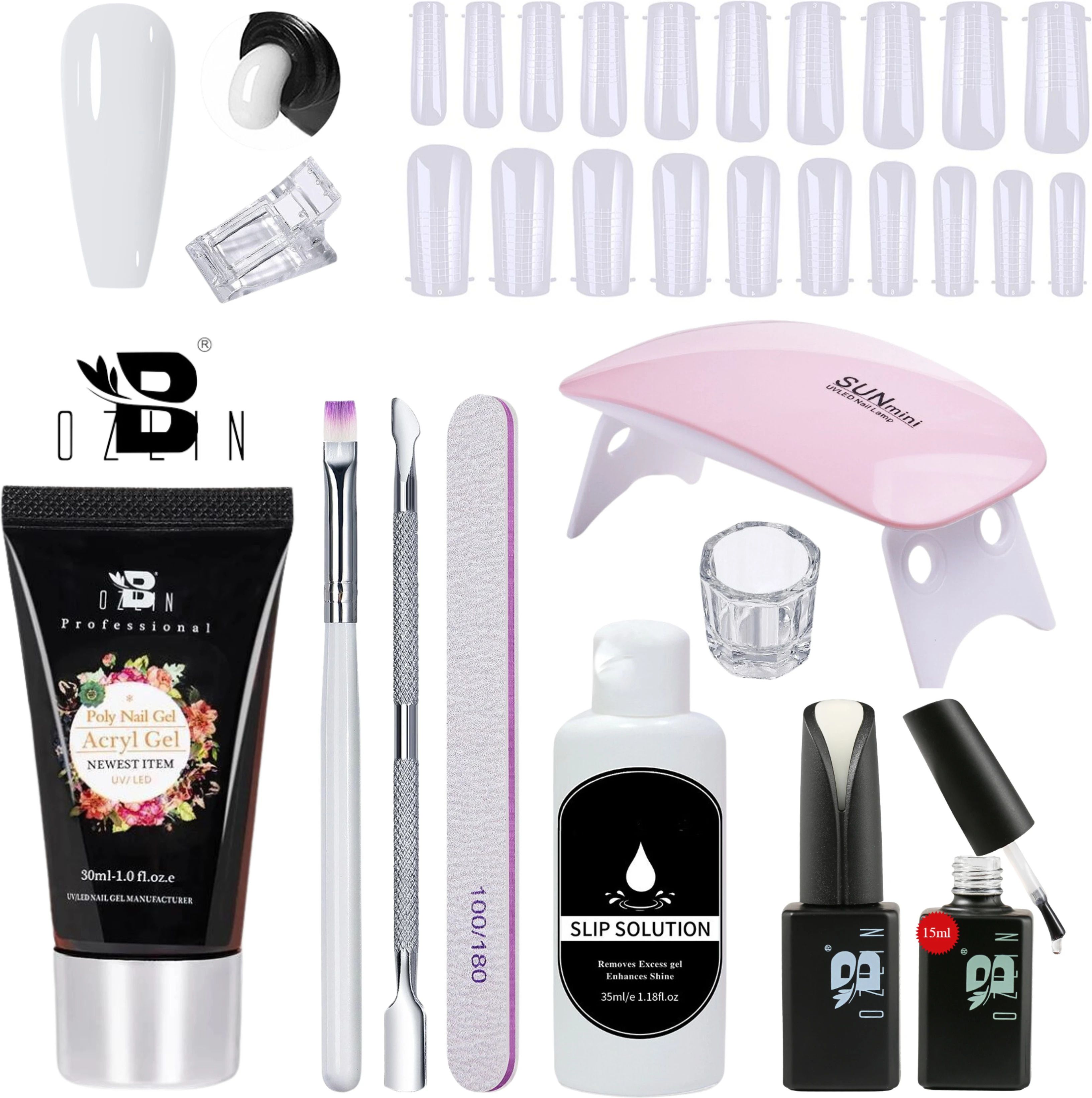 bozlin Premium Poly Gel Nail Extension Combo Kit With Top & Base Coat & UV Led Nail Lamp (White)-picture-20