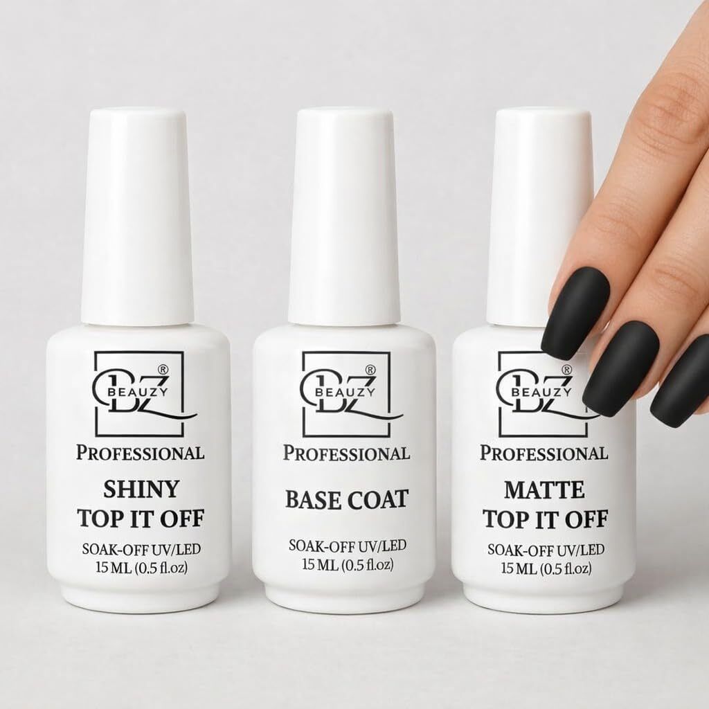 Gel Nail Combo | Base Coat 15mll + Shiny Top It Off 15ml + Matte Top It Off 15ml| Long-Lasting Glossy & Matte Finish