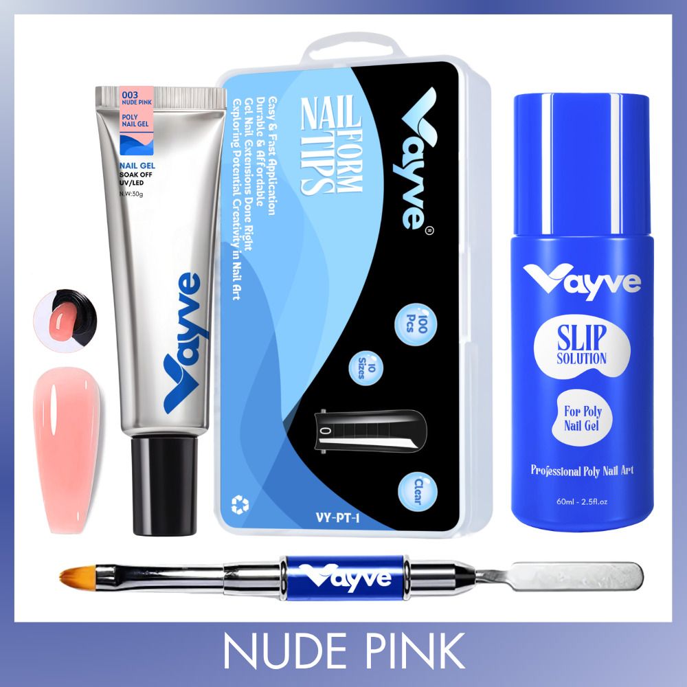 Polygel Nail Extension Kit Nude Pink 30g 100 Nail Tips Slip Solution 60ml Brush Spatula DIY Salon UV LED Nail Art Combo Set Pros-image-26
