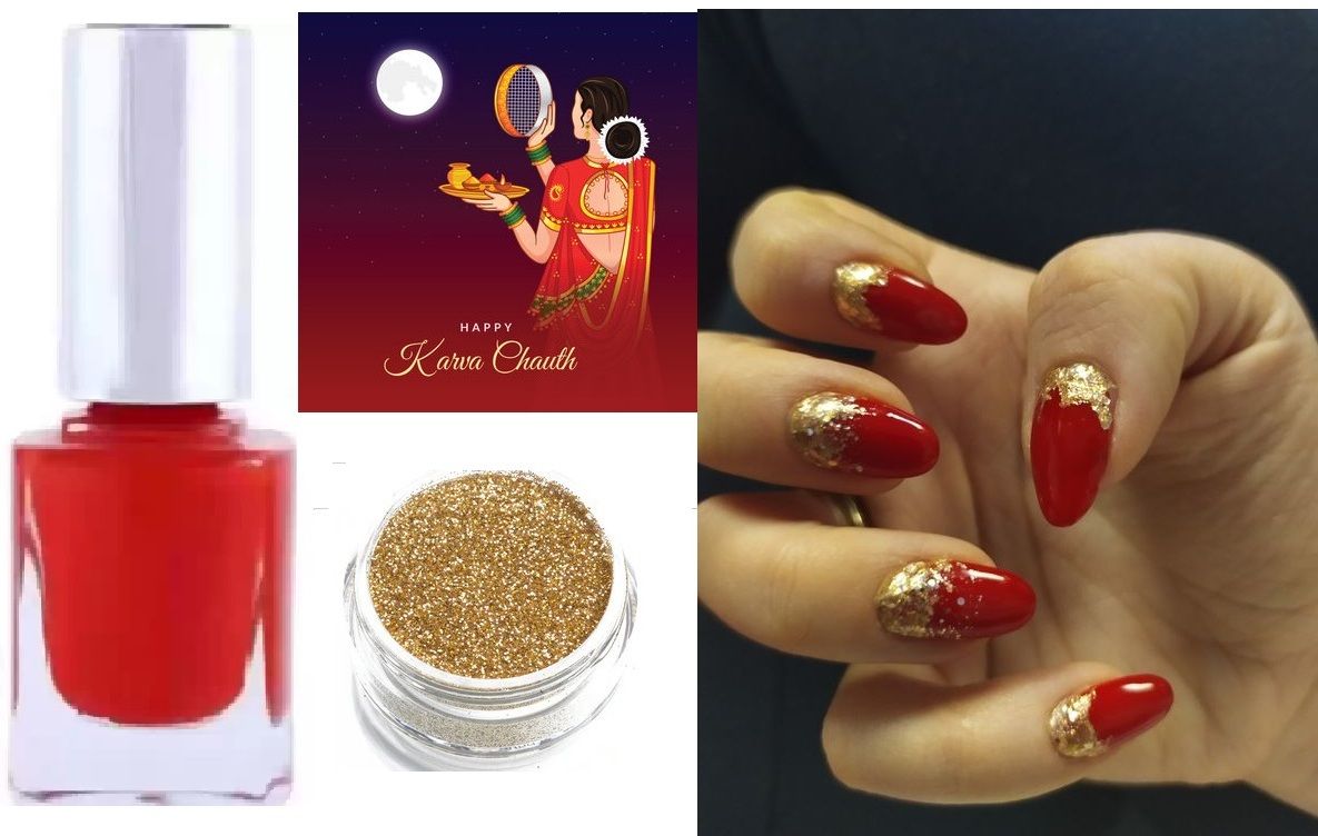 afaraxia DARK RED NAIL PAINT GOLD GLITTER-picture-40