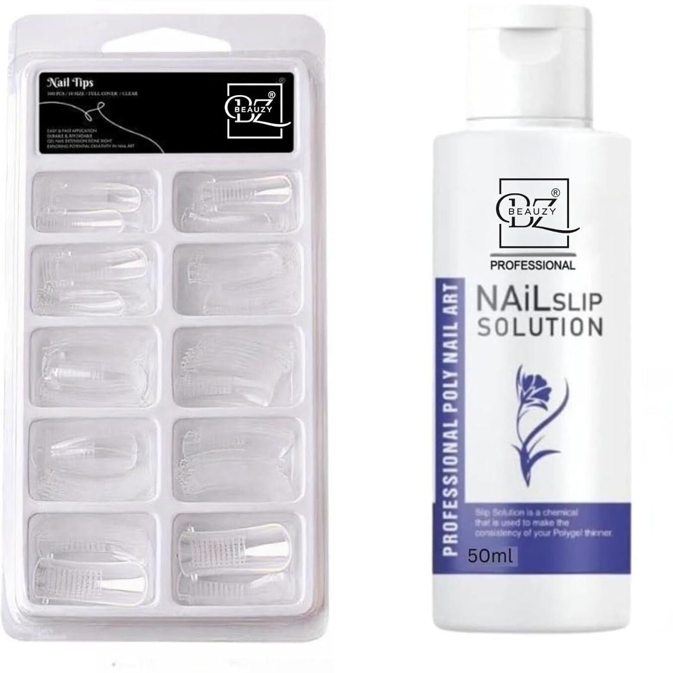 beauzy Polygel Nail Tips Set with Nail Slip Solution 50ml | Full Cover Clear Nail Extensions | Easy Polygel Application-picture-33