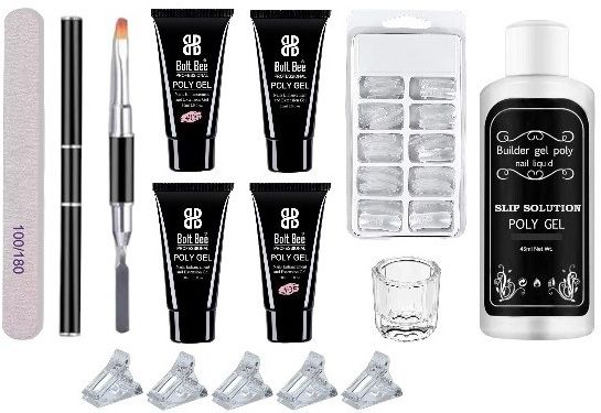 Acrylic Poly Gel Nail Extension Set Nail Art Combo Kit (White, Pink, Clear, Nude Pink)