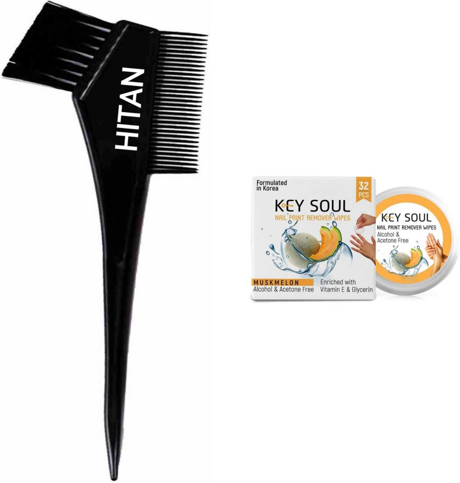 hitan 2 IN 1 HAIR DYE BRUSH AND RCM KEY SOUL NAIL PAINT REMOVER WIPES PACAK OF 32 WIPES-picture-18